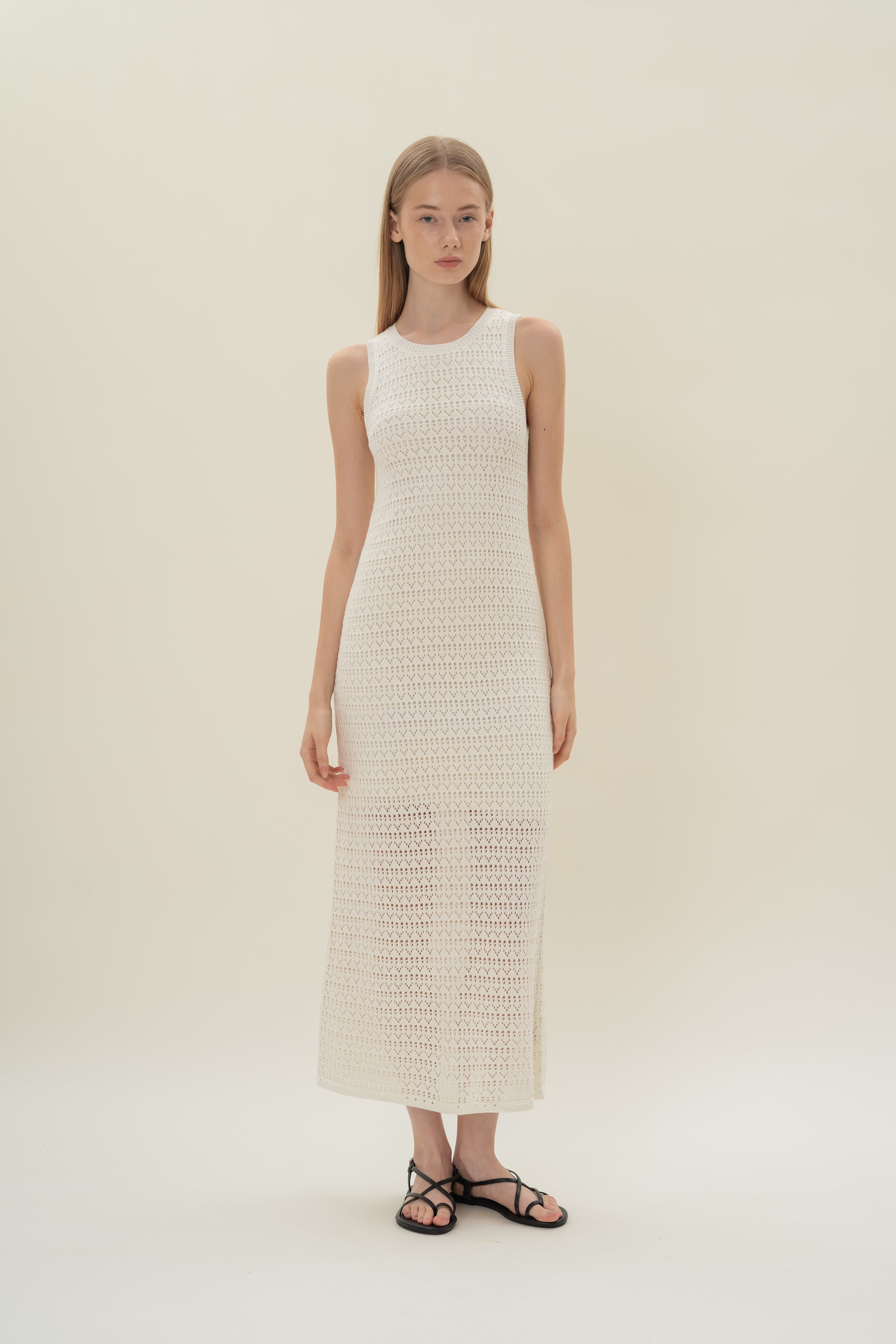 Crochet Midi Dress in White