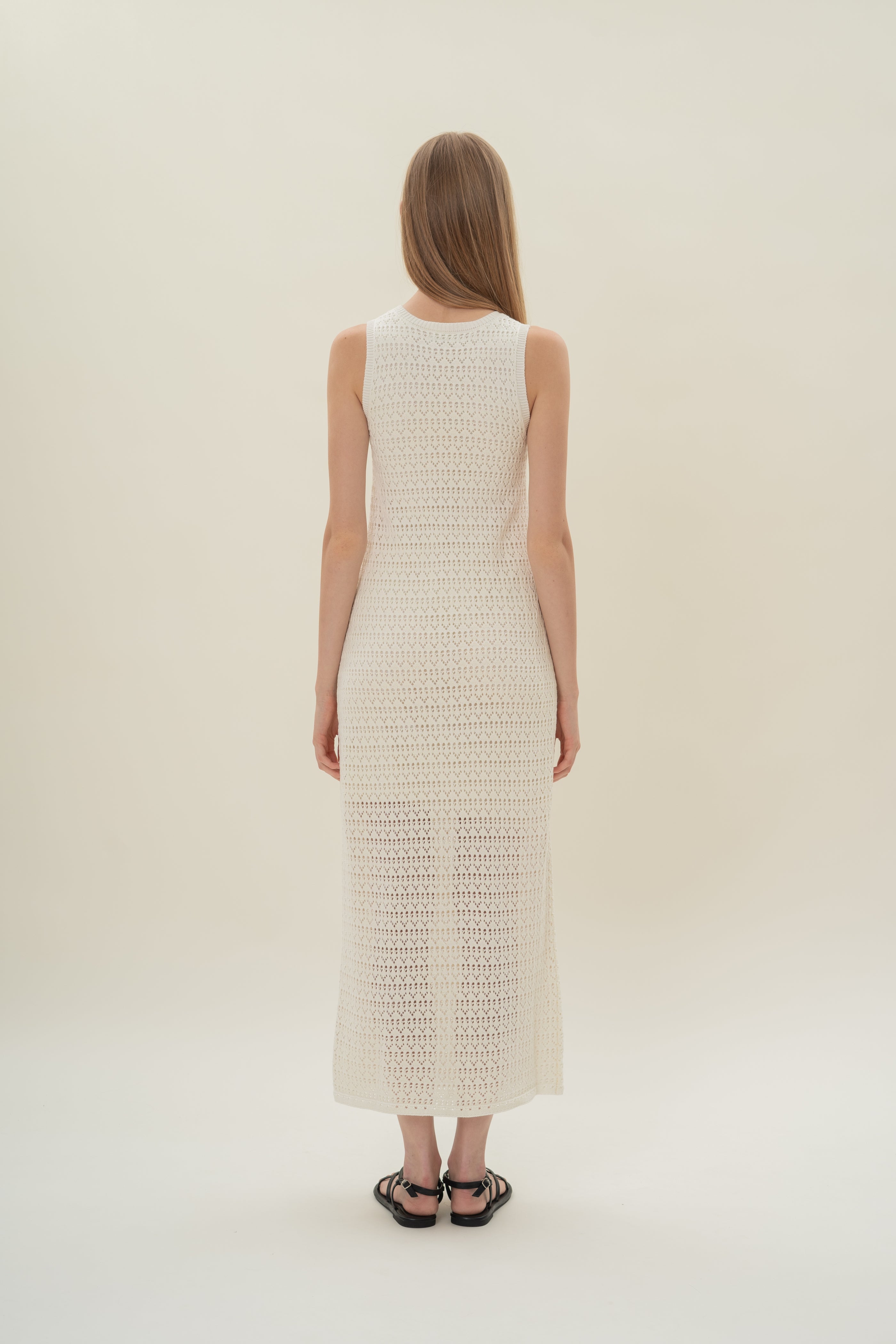 Crochet Midi Dress in White