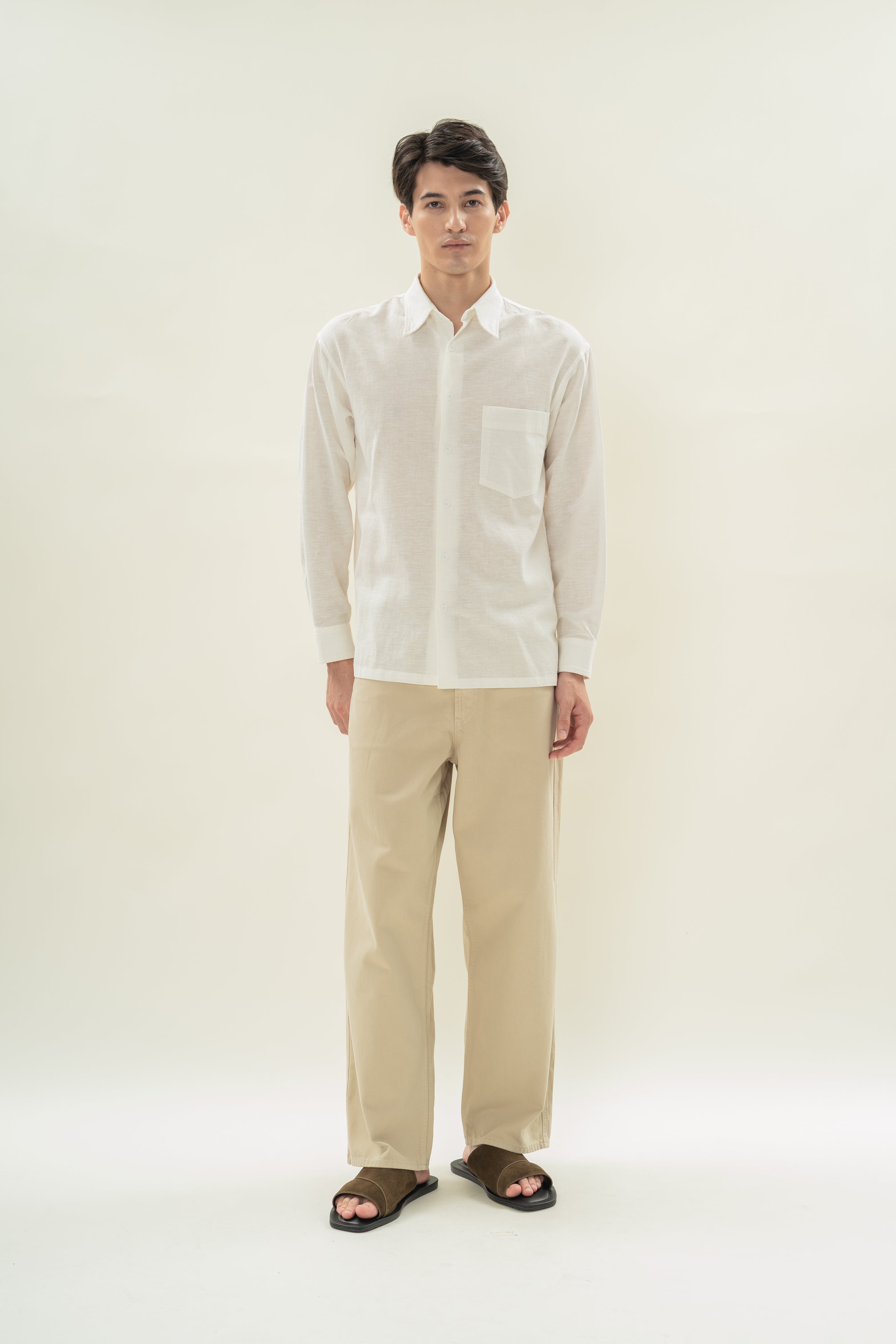 Men's Linen Long Sleeved Shirt in White