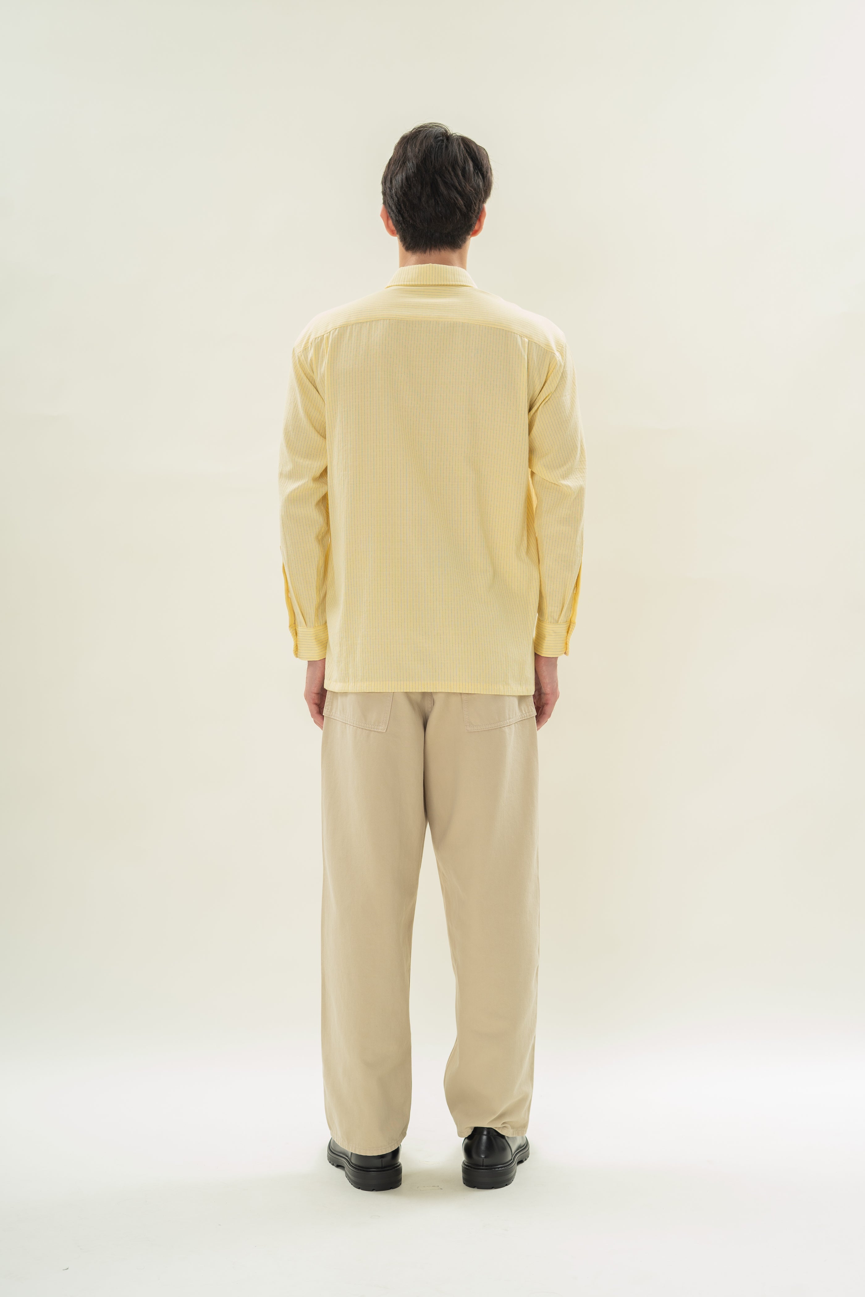 Men's Linen Blend Long Sleeved Shirt in Lemon Stripes