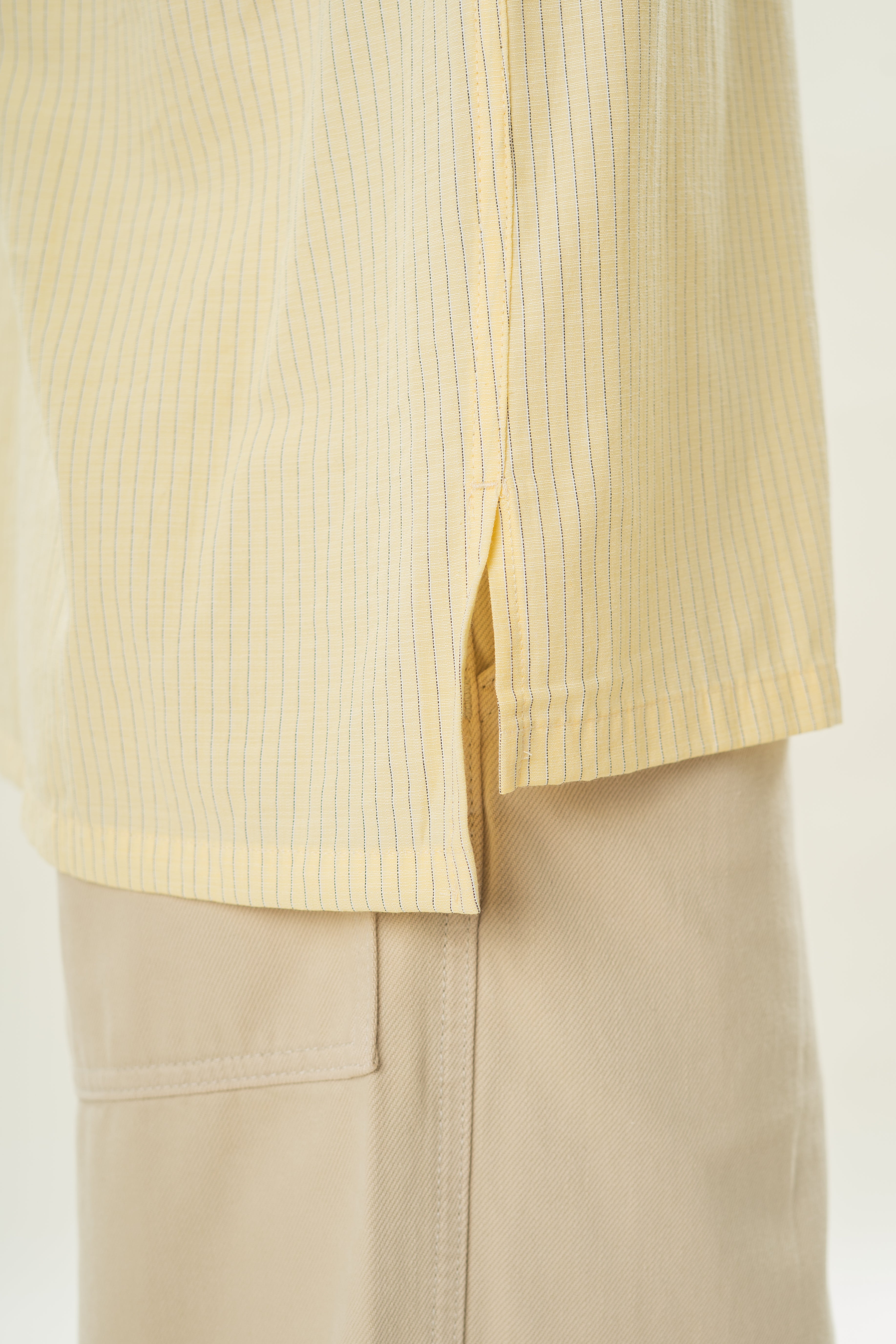 Men's Linen Blend Long Sleeved Shirt in Lemon Stripes