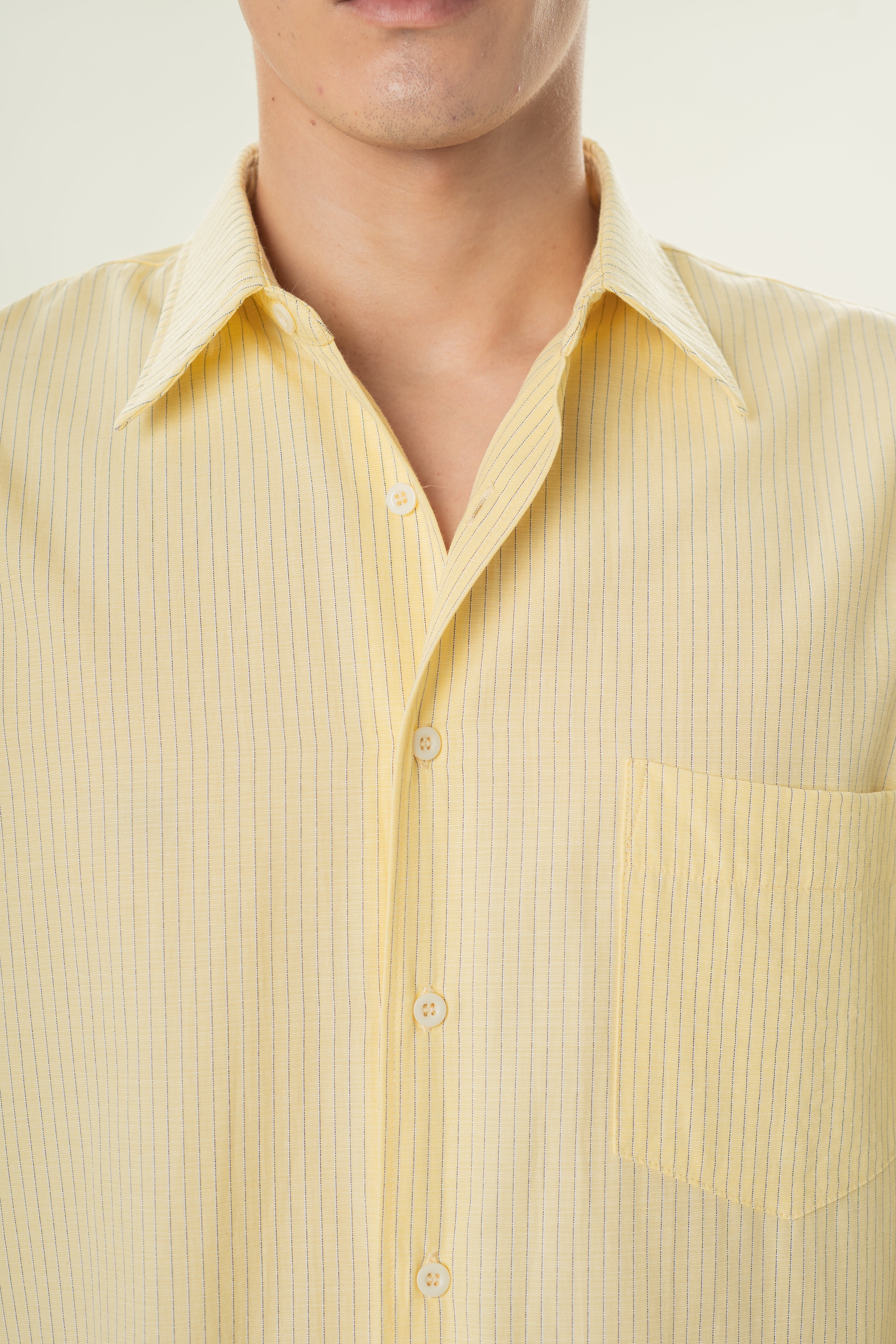 Men's Linen Blend Long Sleeved Shirt in Lemon Stripes