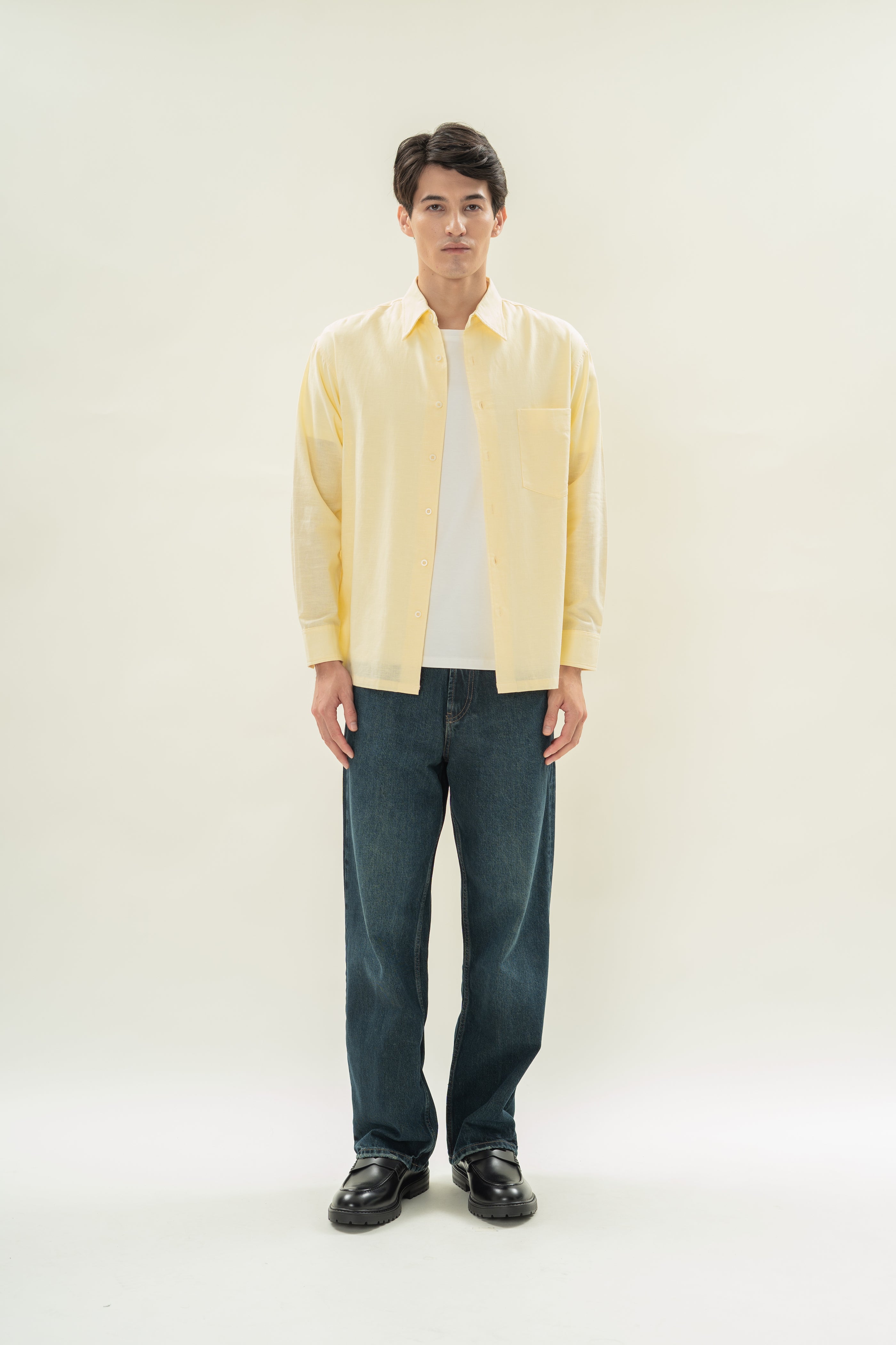 Men's Linen Long Sleeved Shirt in Eggnog