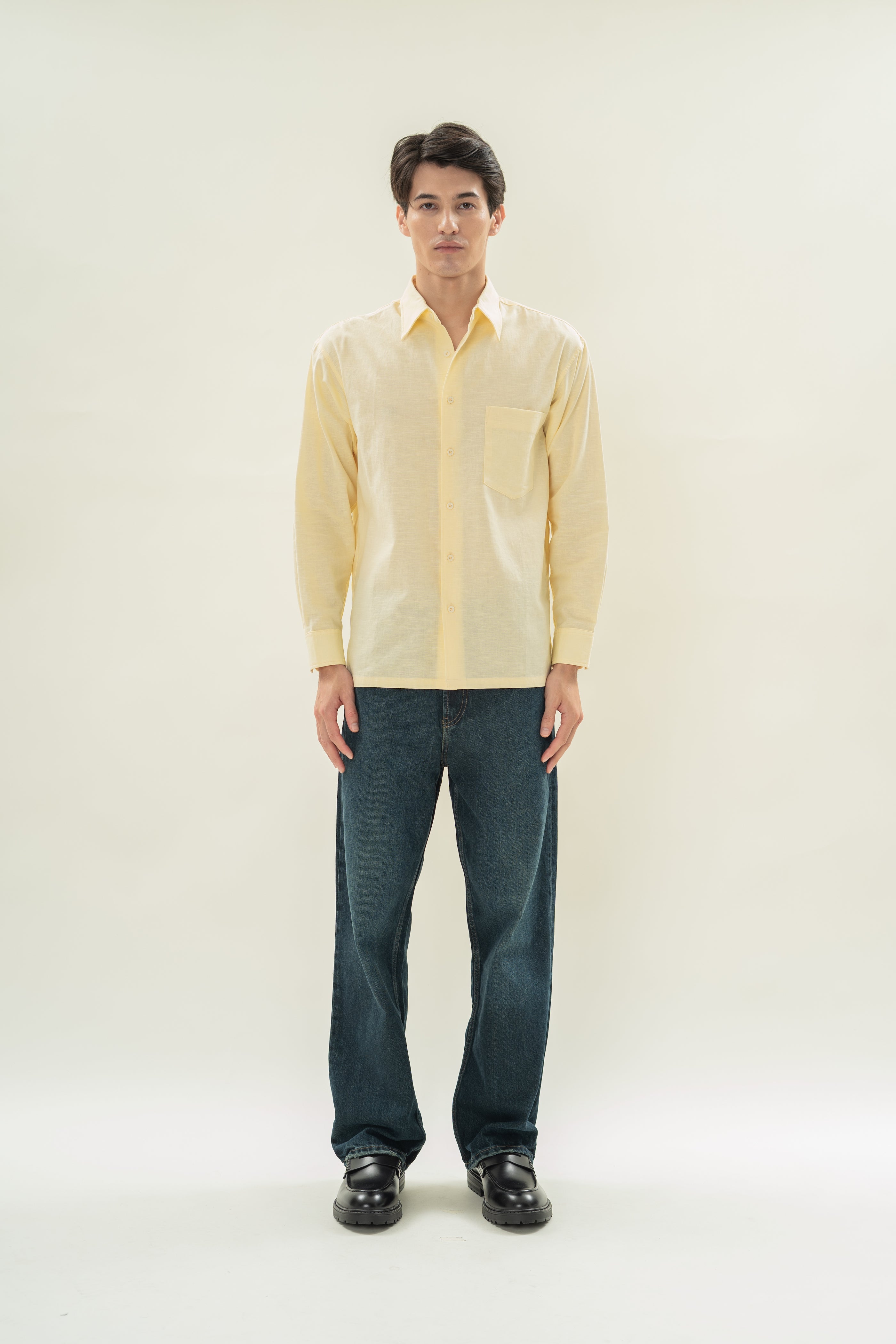 Men's Linen Long Sleeved Shirt in Eggnog