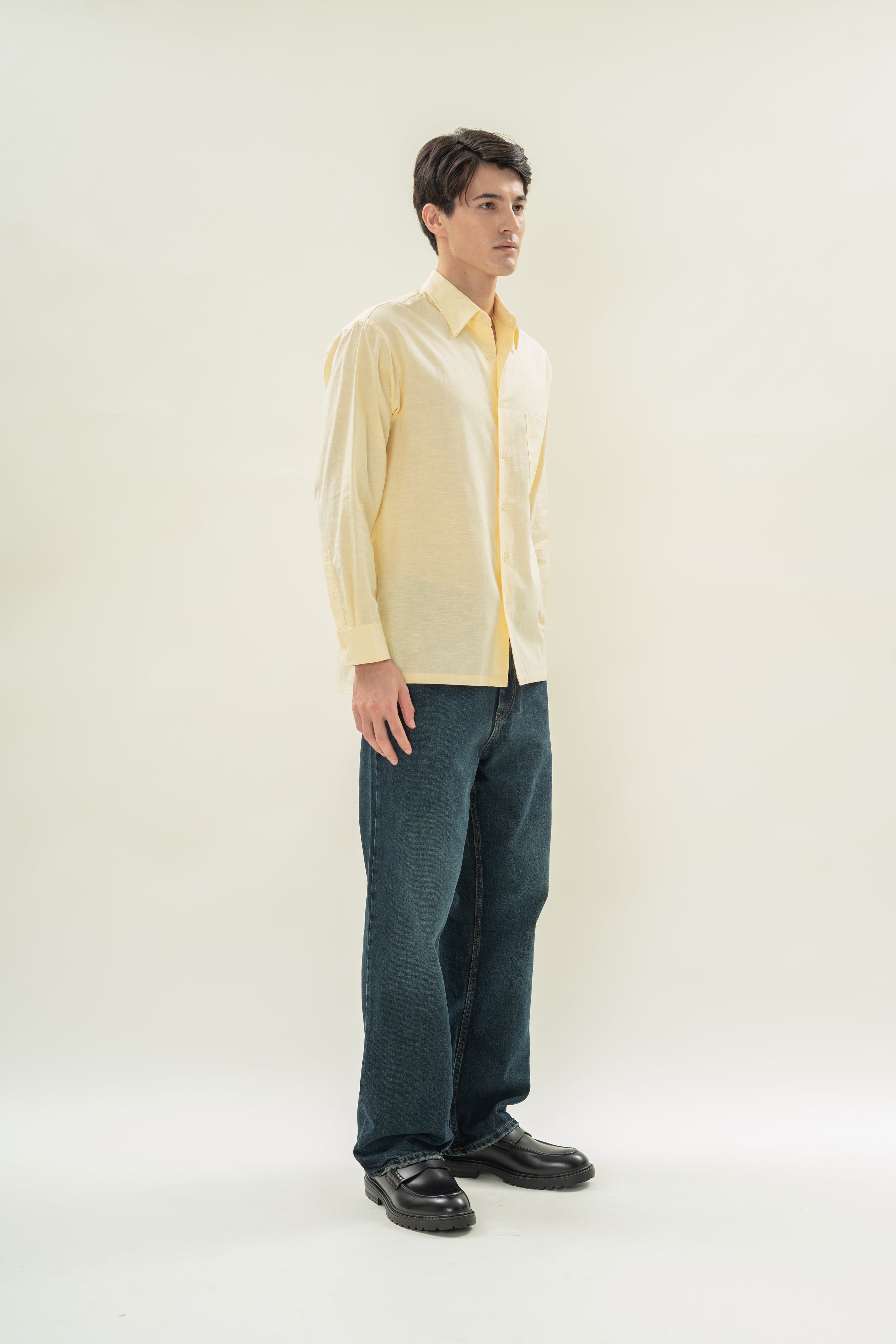 Men's Linen Long Sleeved Shirt in Eggnog