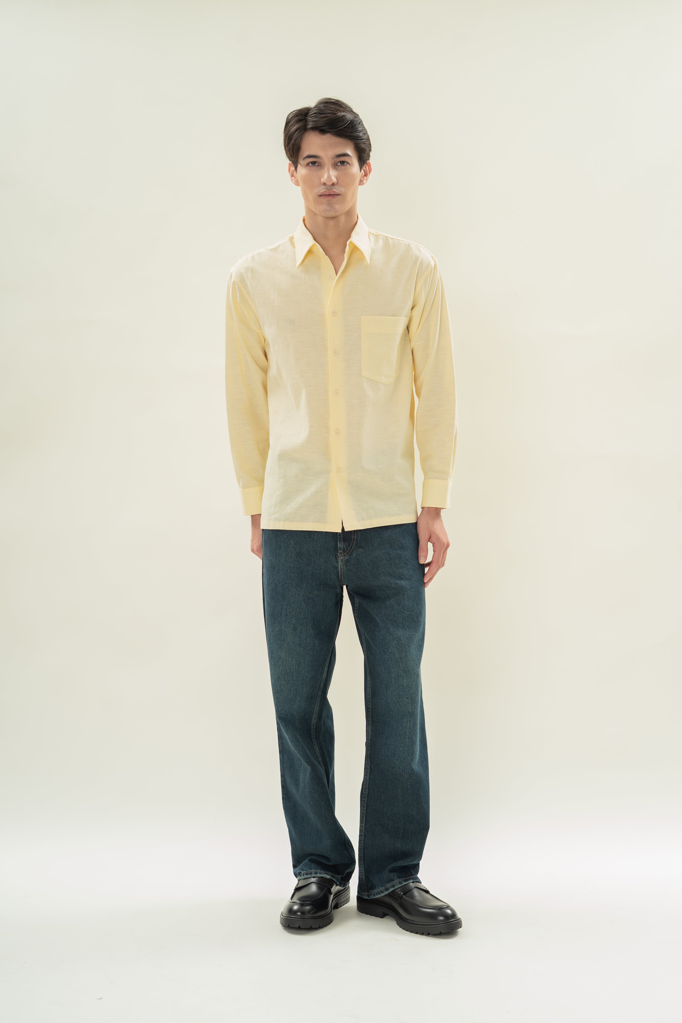 Men's Linen Long Sleeved Shirt in Eggnog