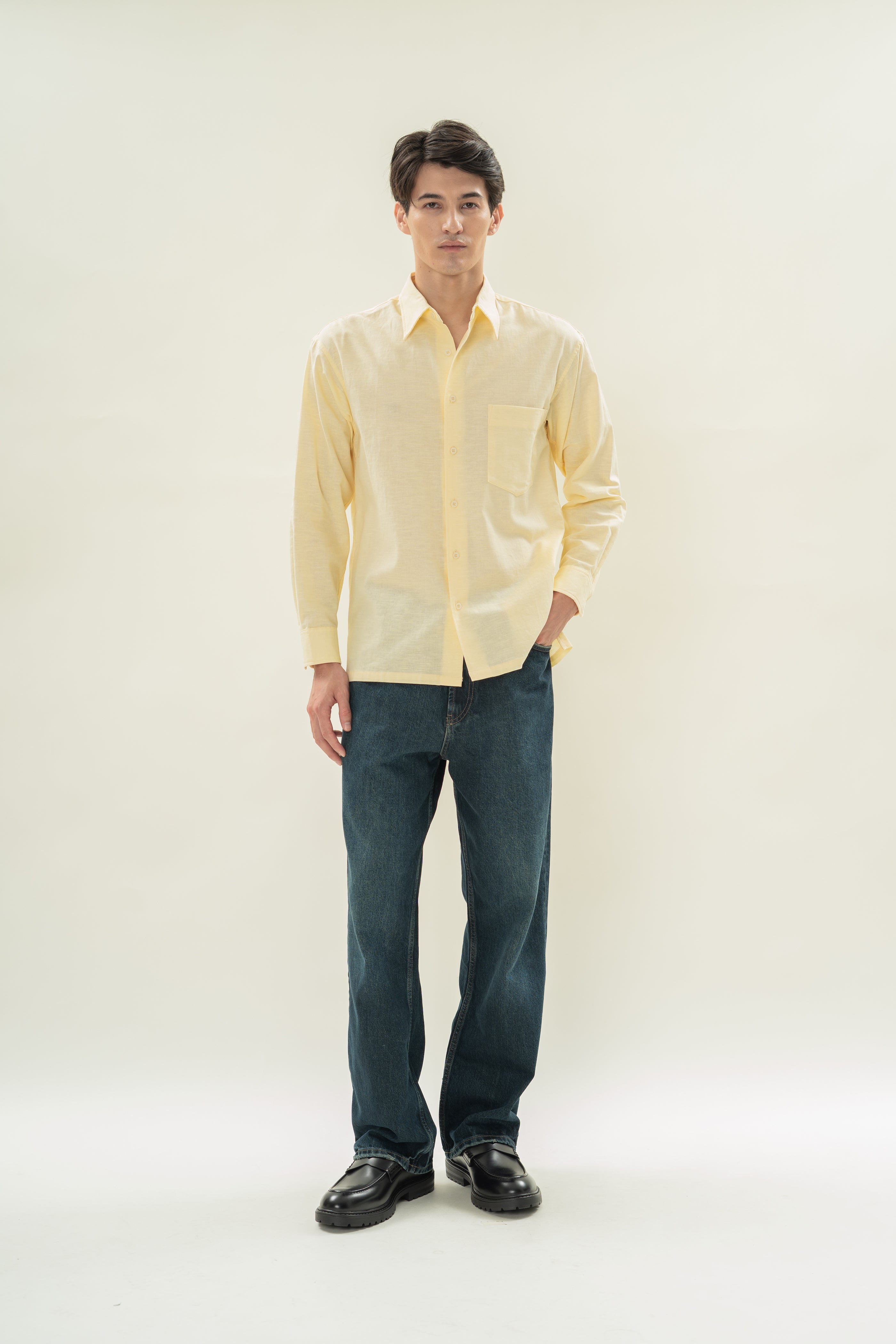 Men's Linen Long Sleeved Shirt in Eggnog