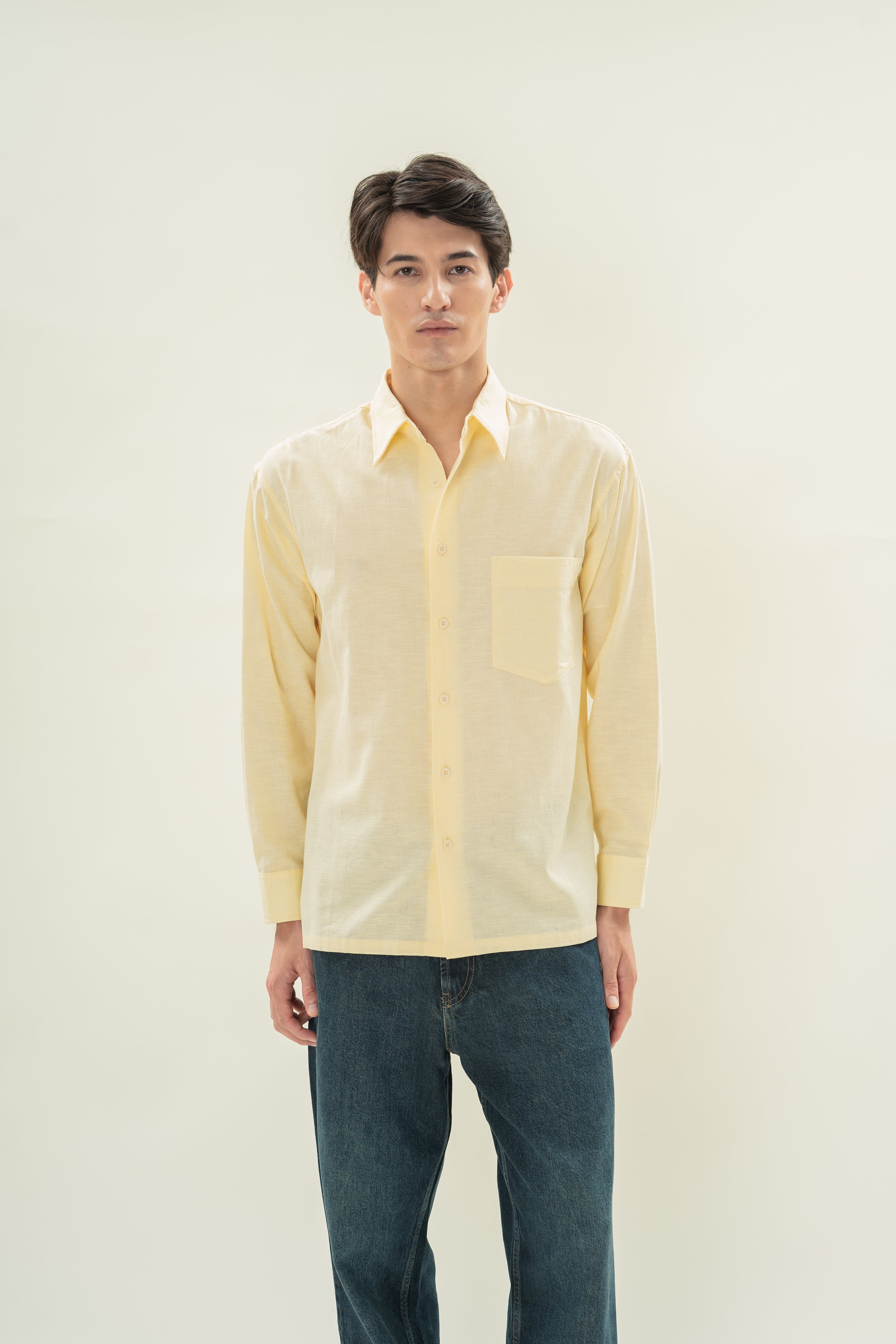 Men's Linen Long Sleeved Shirt in Eggnog