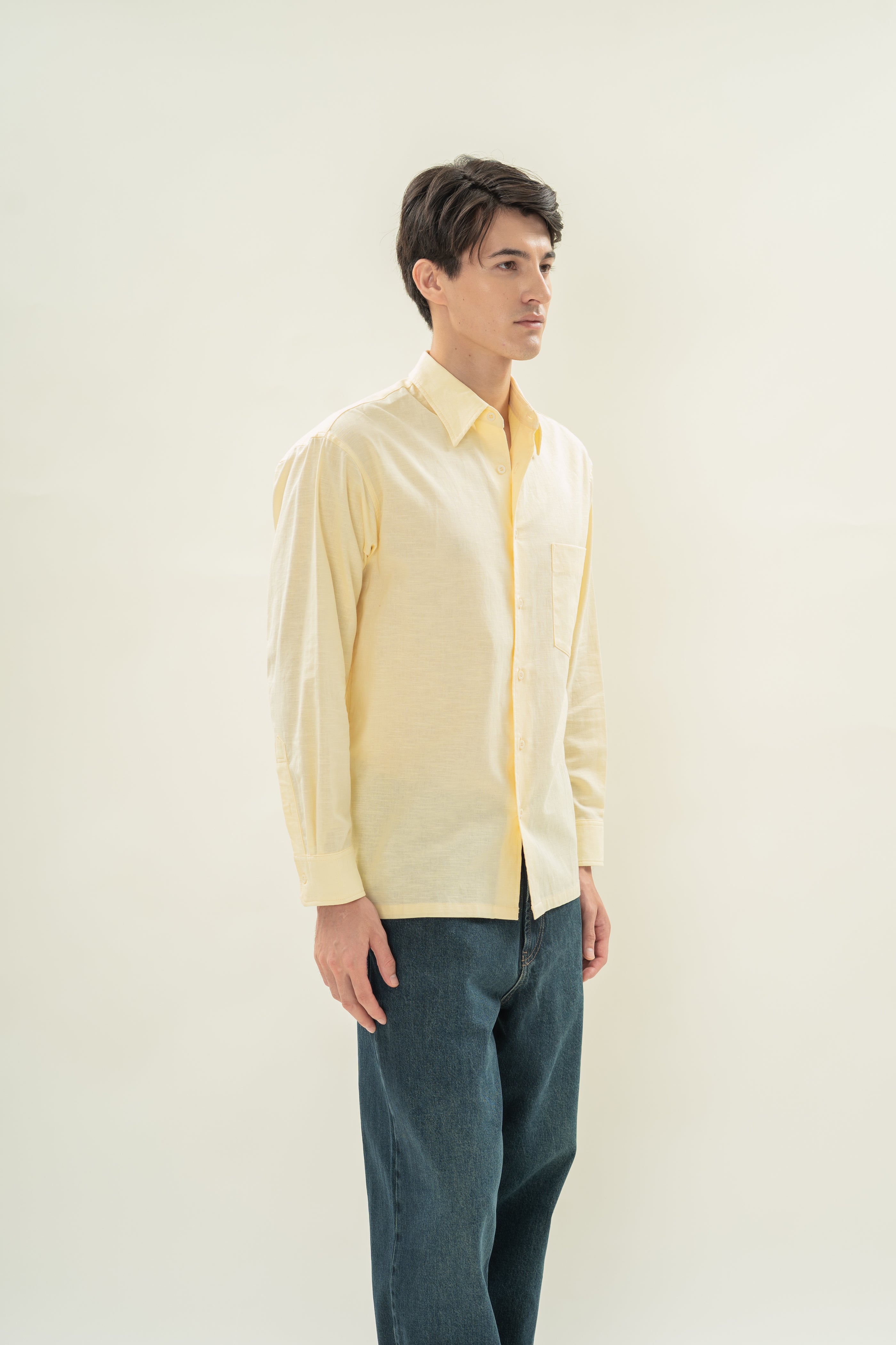 Men's Linen Long Sleeved Shirt in Eggnog