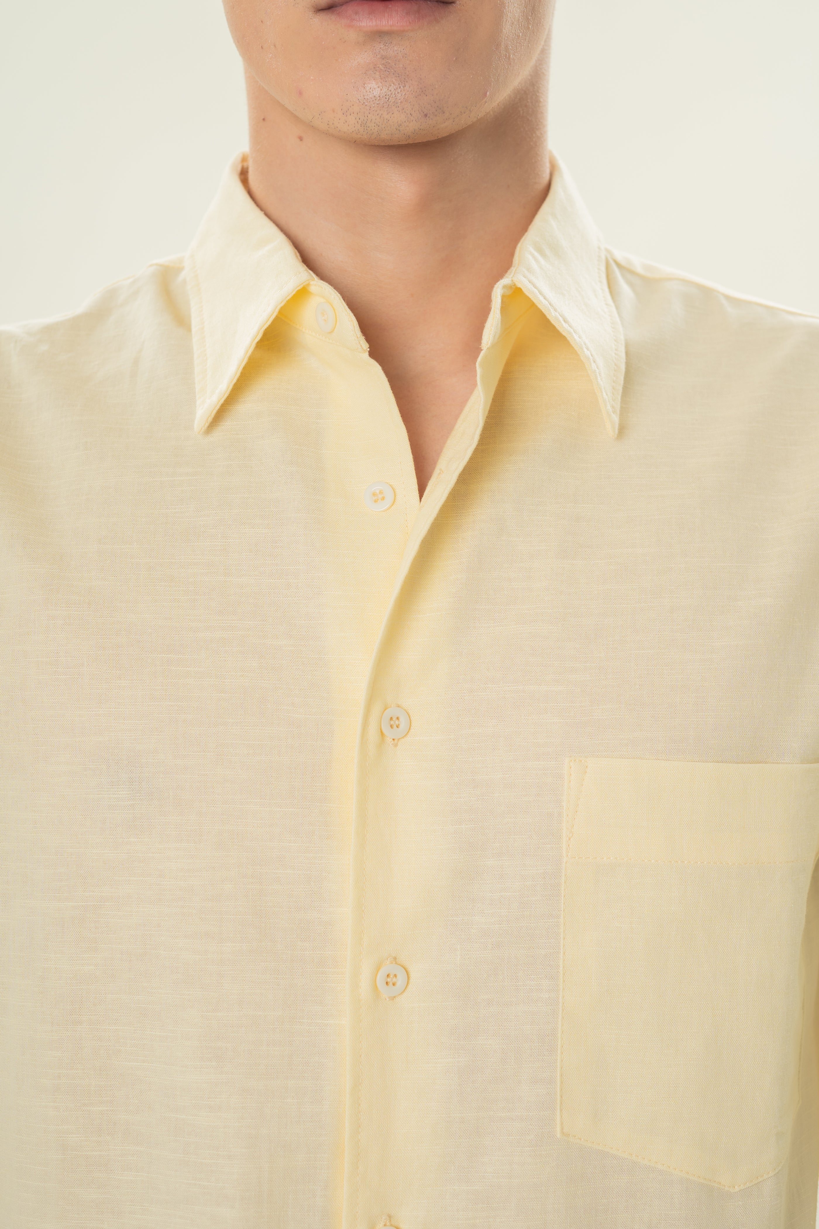 Men's Linen Long Sleeved Shirt in Eggnog