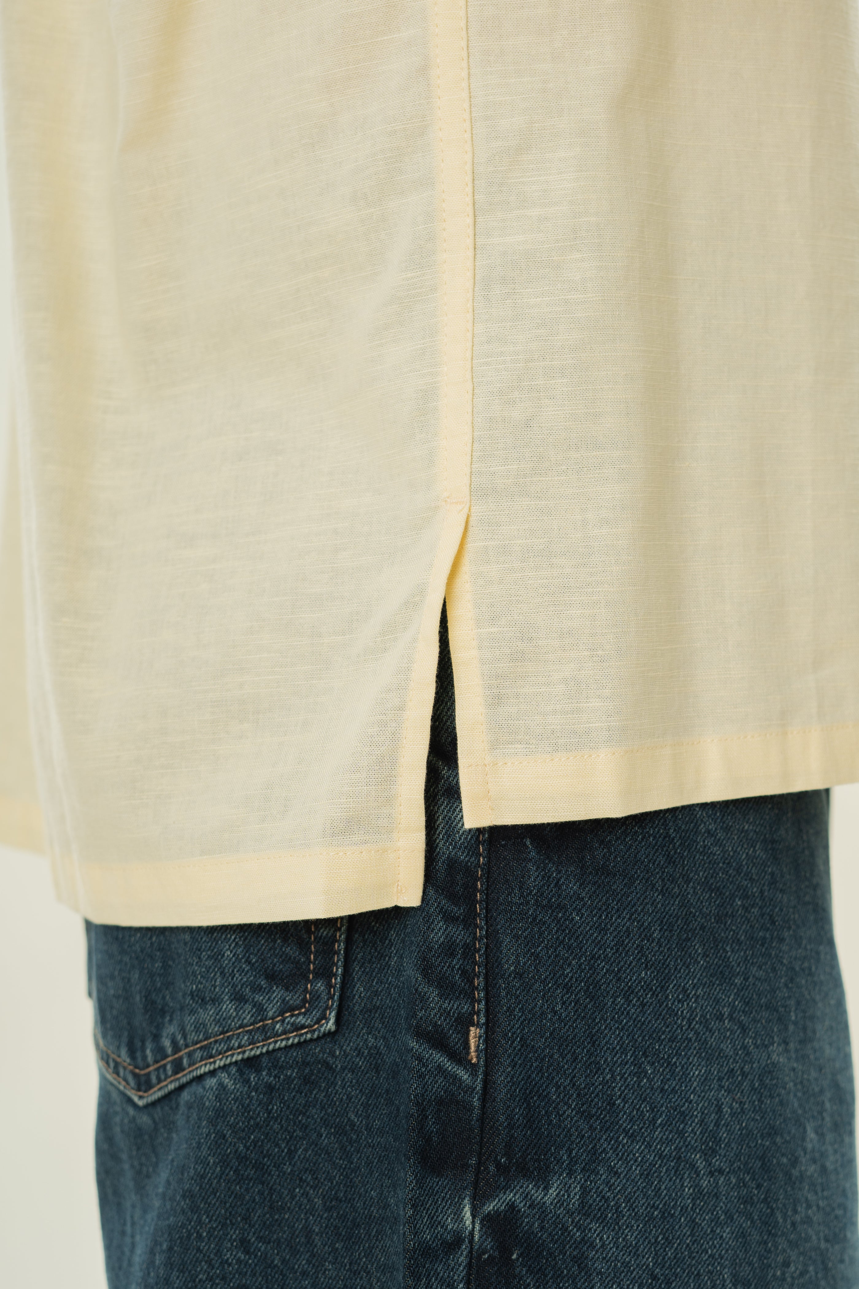 Men's Linen Long Sleeved Shirt in Eggnog