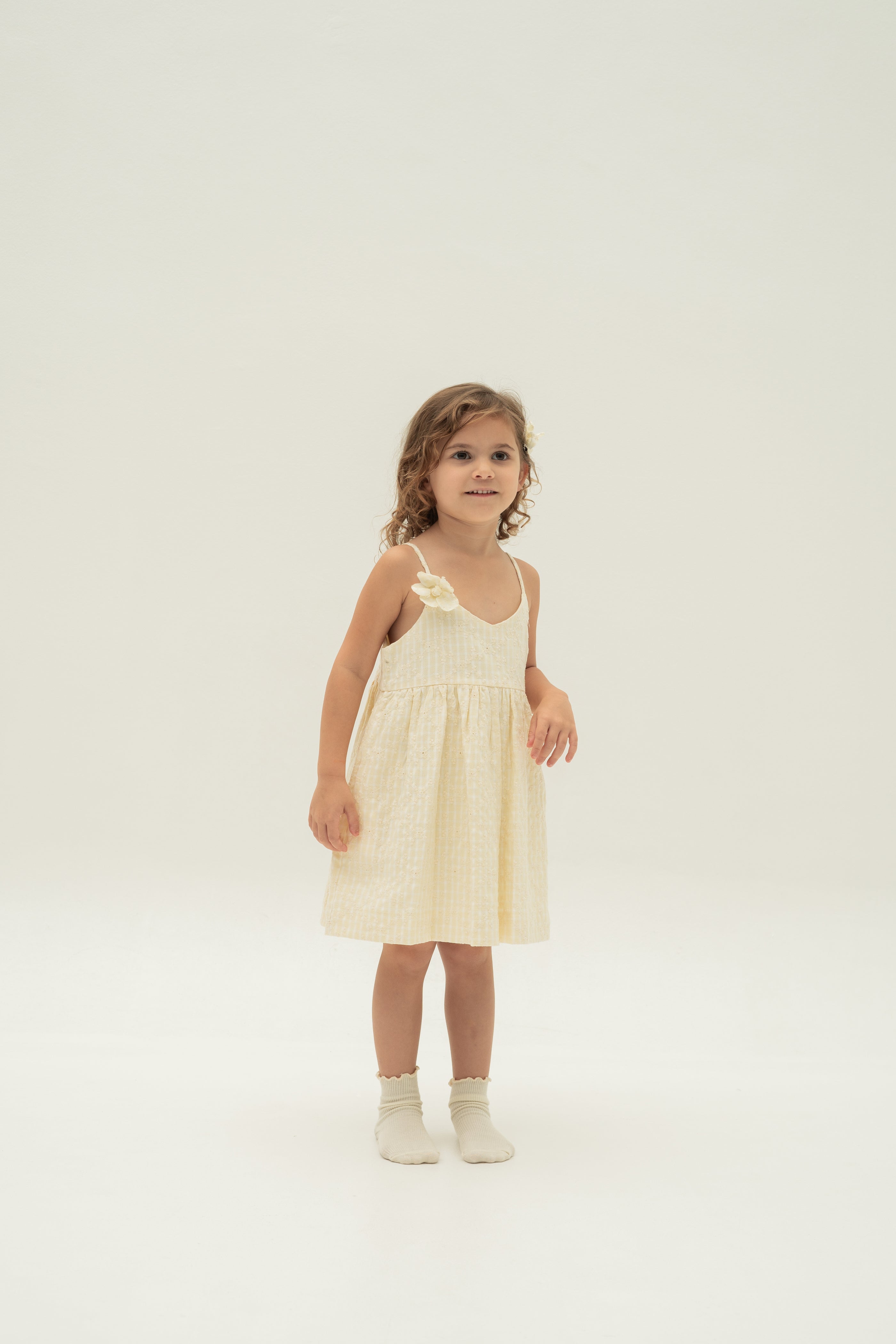 Mini Sleeveless Dress With Detachable Florals in Yellow