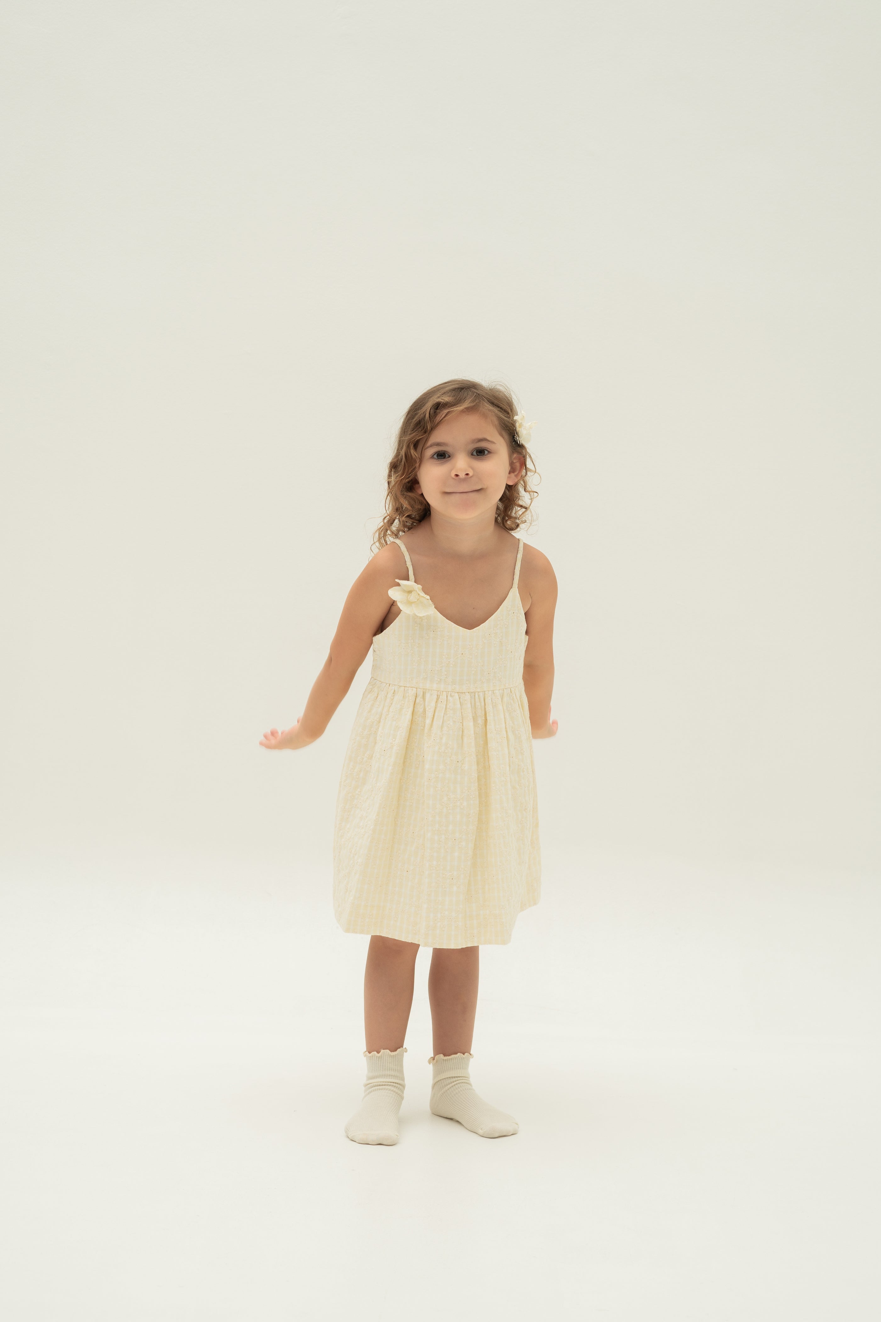 Mini Sleeveless Dress With Detachable Florals in Yellow