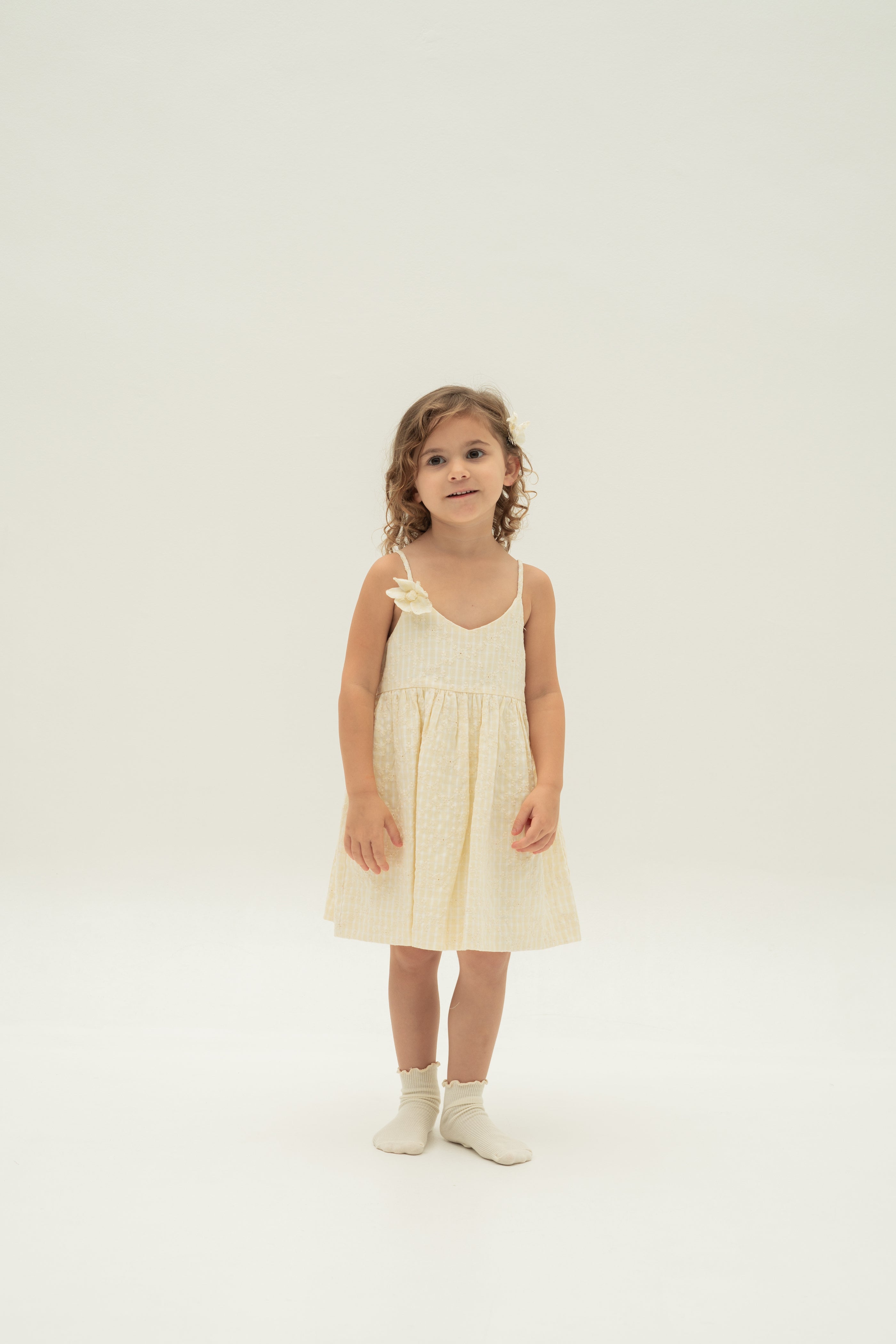 Mini Sleeveless Dress With Detachable Florals in Yellow