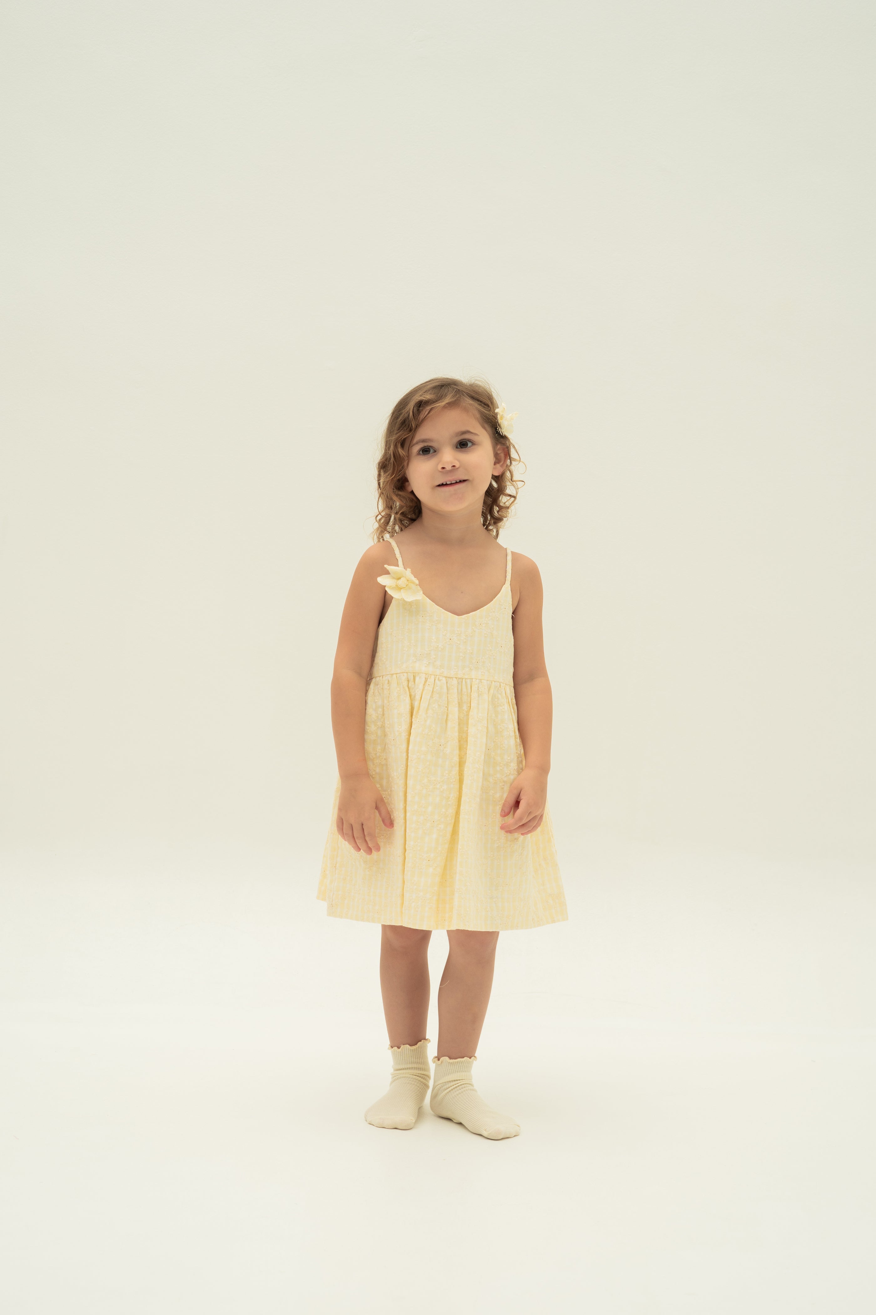 Mini Sleeveless Dress With Detachable Florals in Yellow