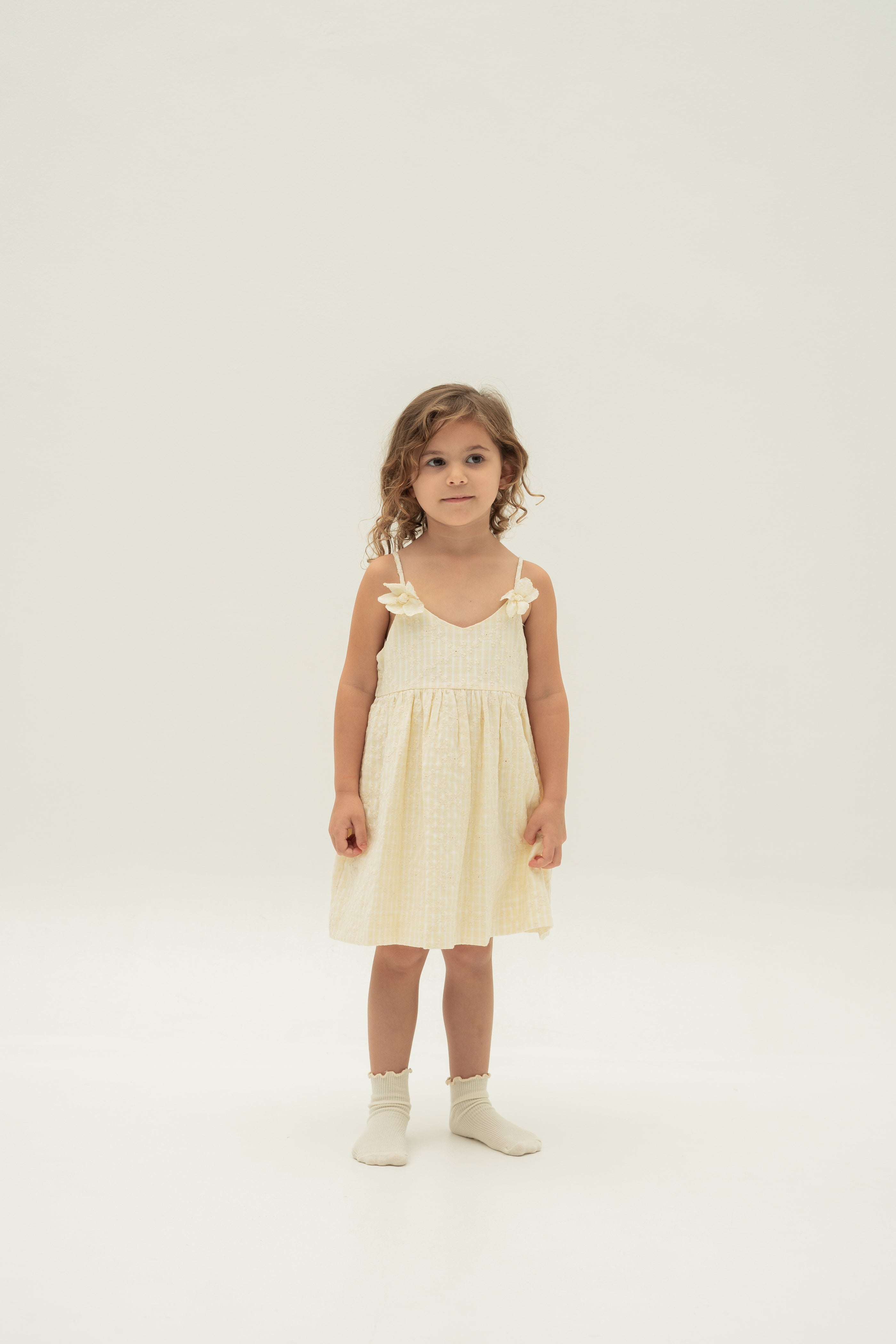 Mini Sleeveless Dress With Detachable Florals in Yellow