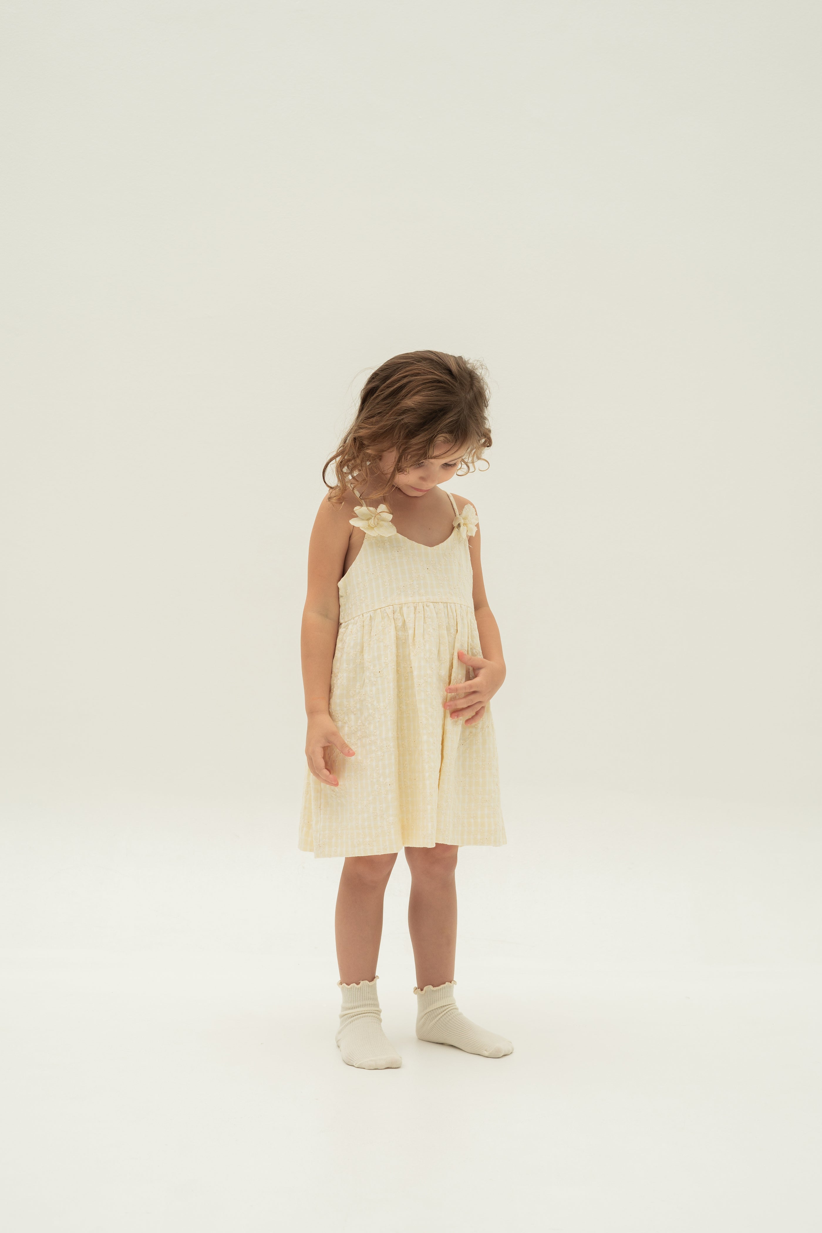 Mini Sleeveless Dress With Detachable Florals in Yellow