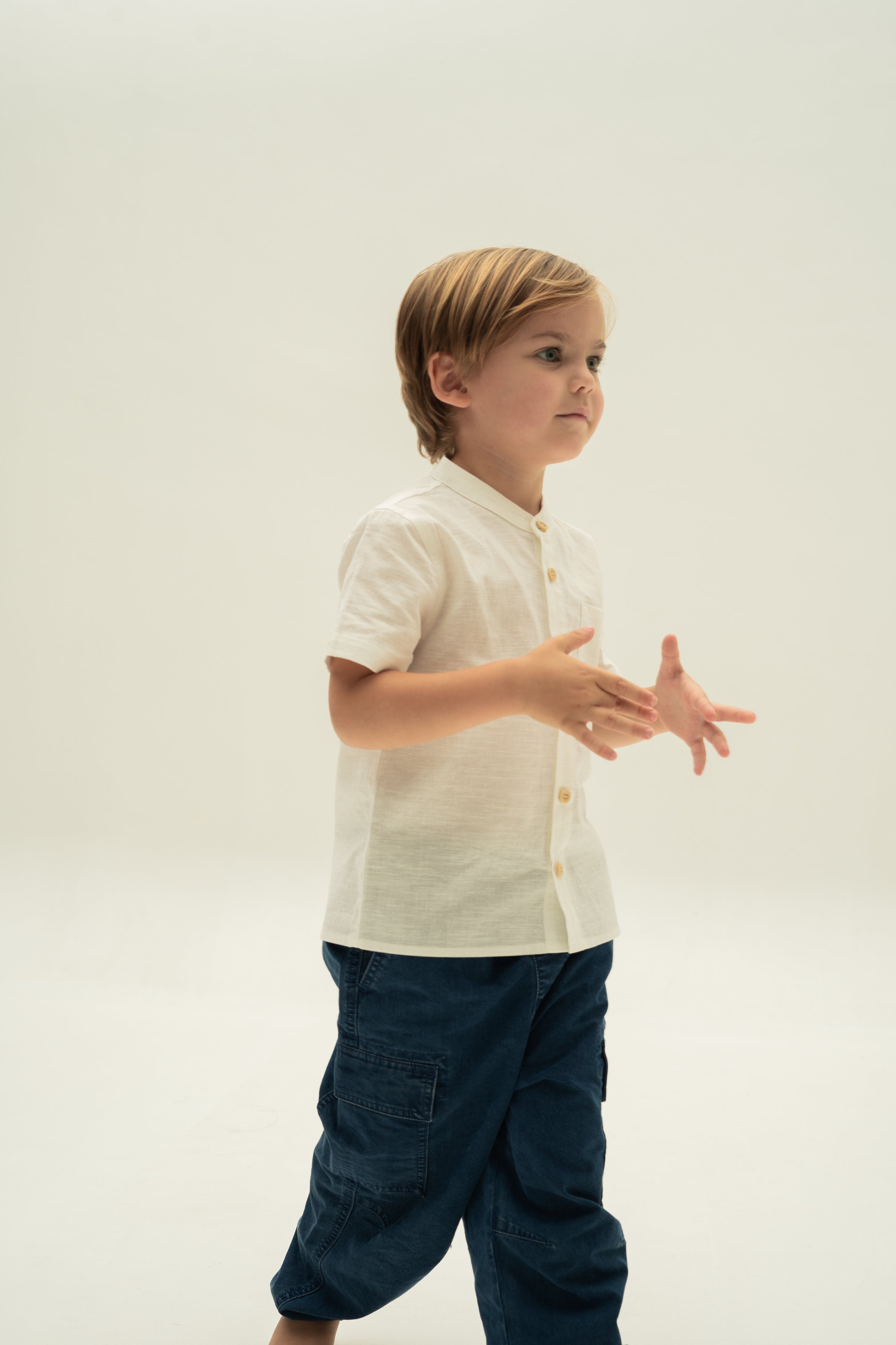 Mini Mandarin Collar Shirt in White