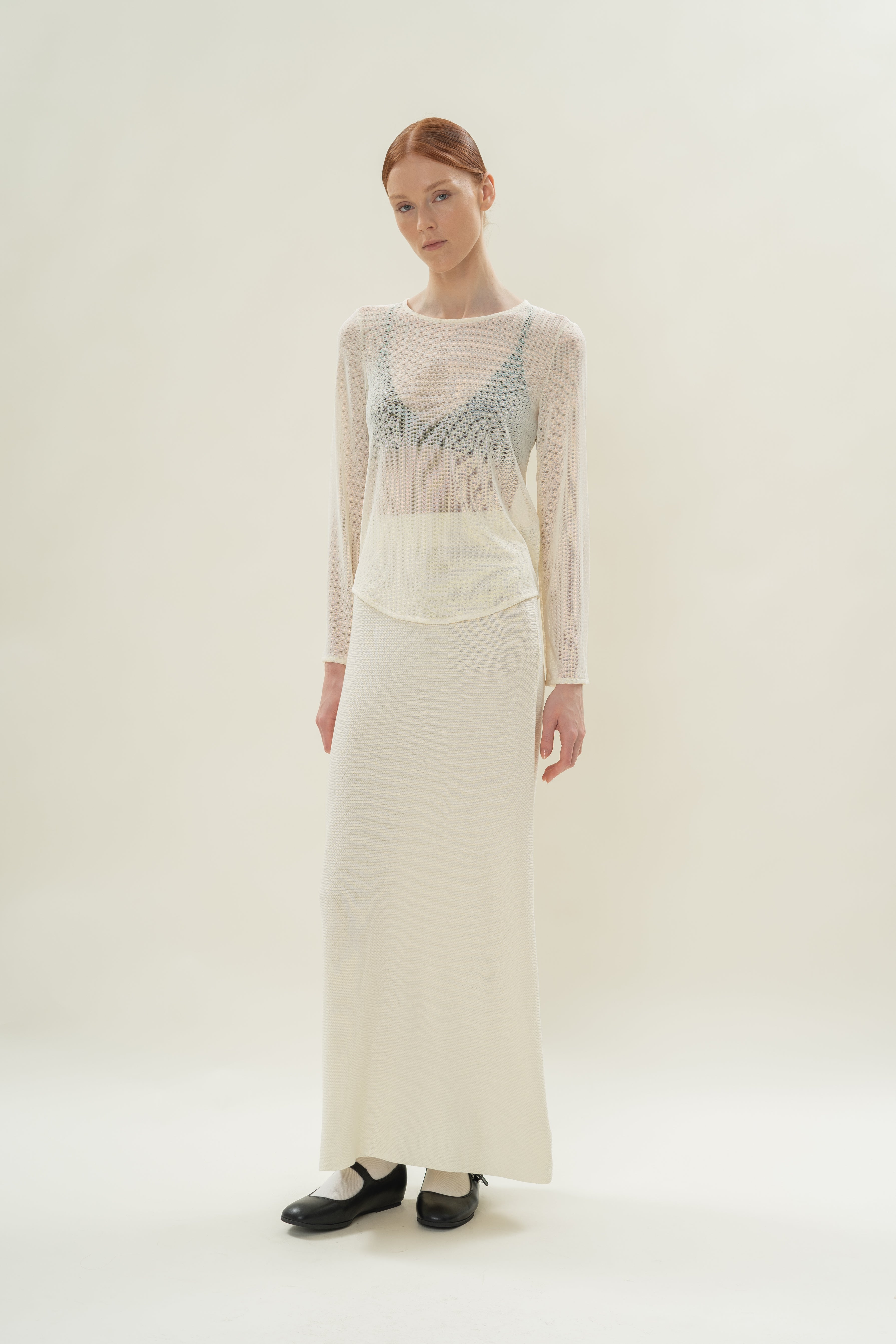 Seed Stitch Knit Skirt in Natural