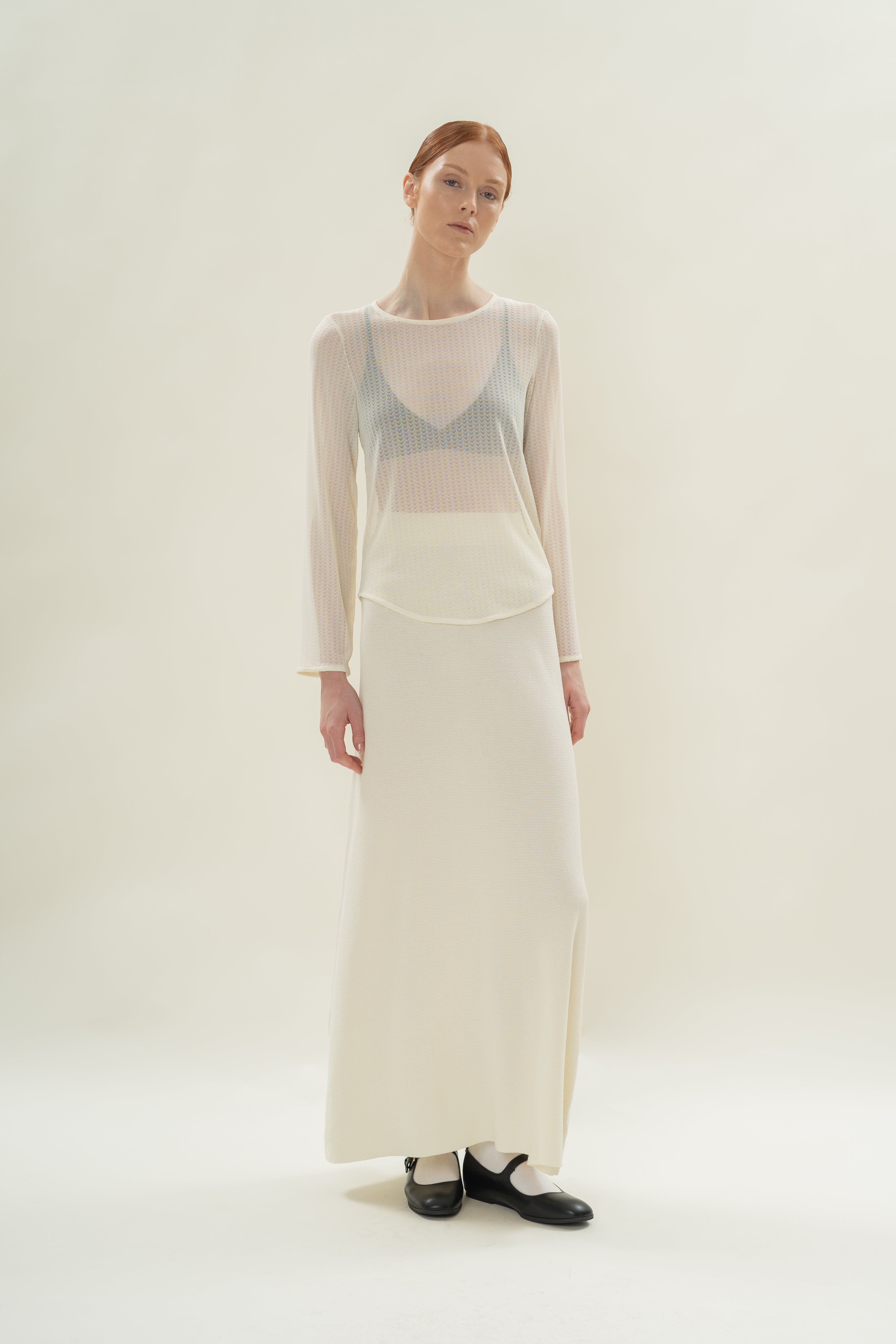 Seed Stitch Knit Skirt in Natural