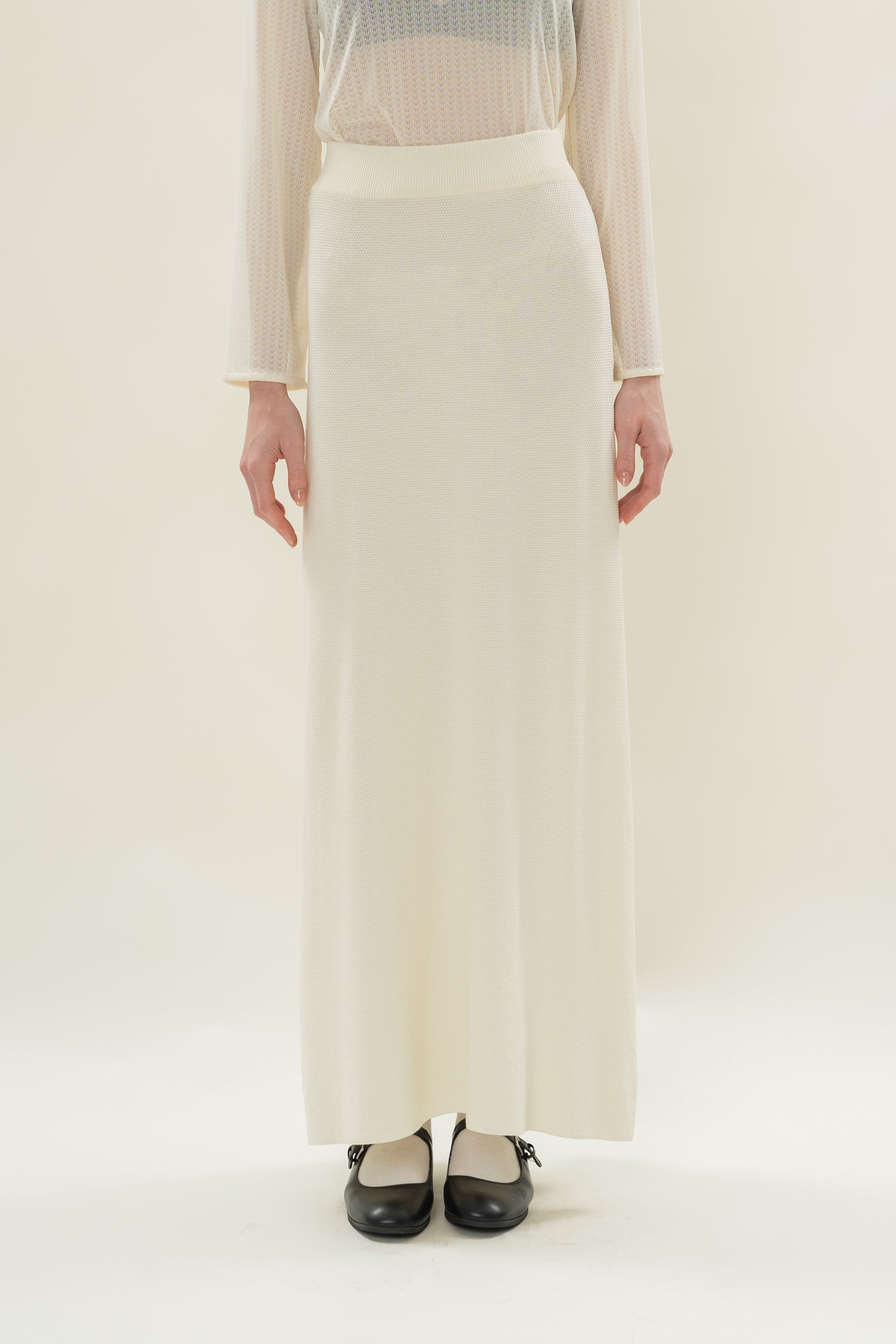 Seed Stitch Knit Skirt in Natural