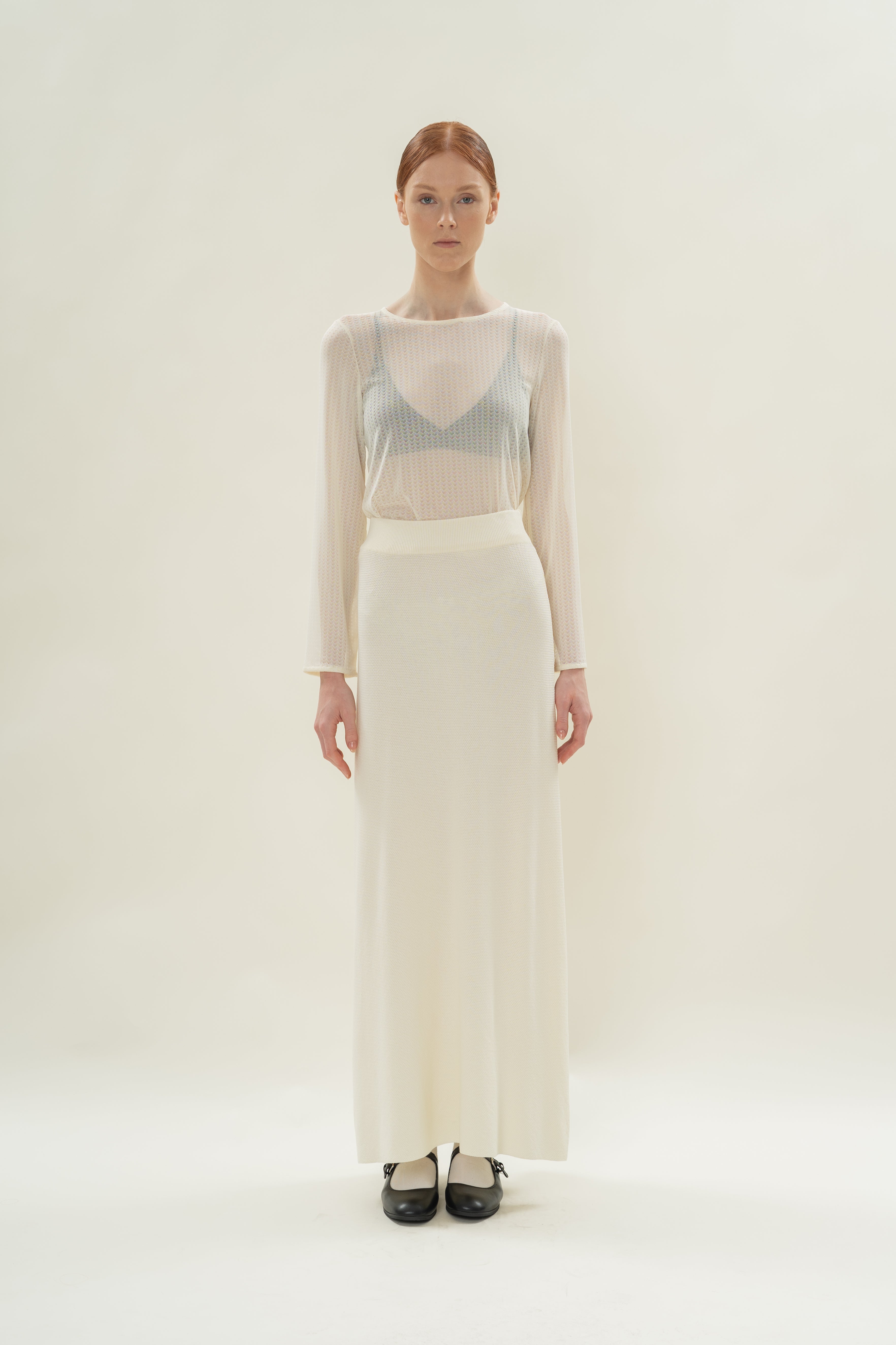 Seed Stitch Knit Skirt in Natural
