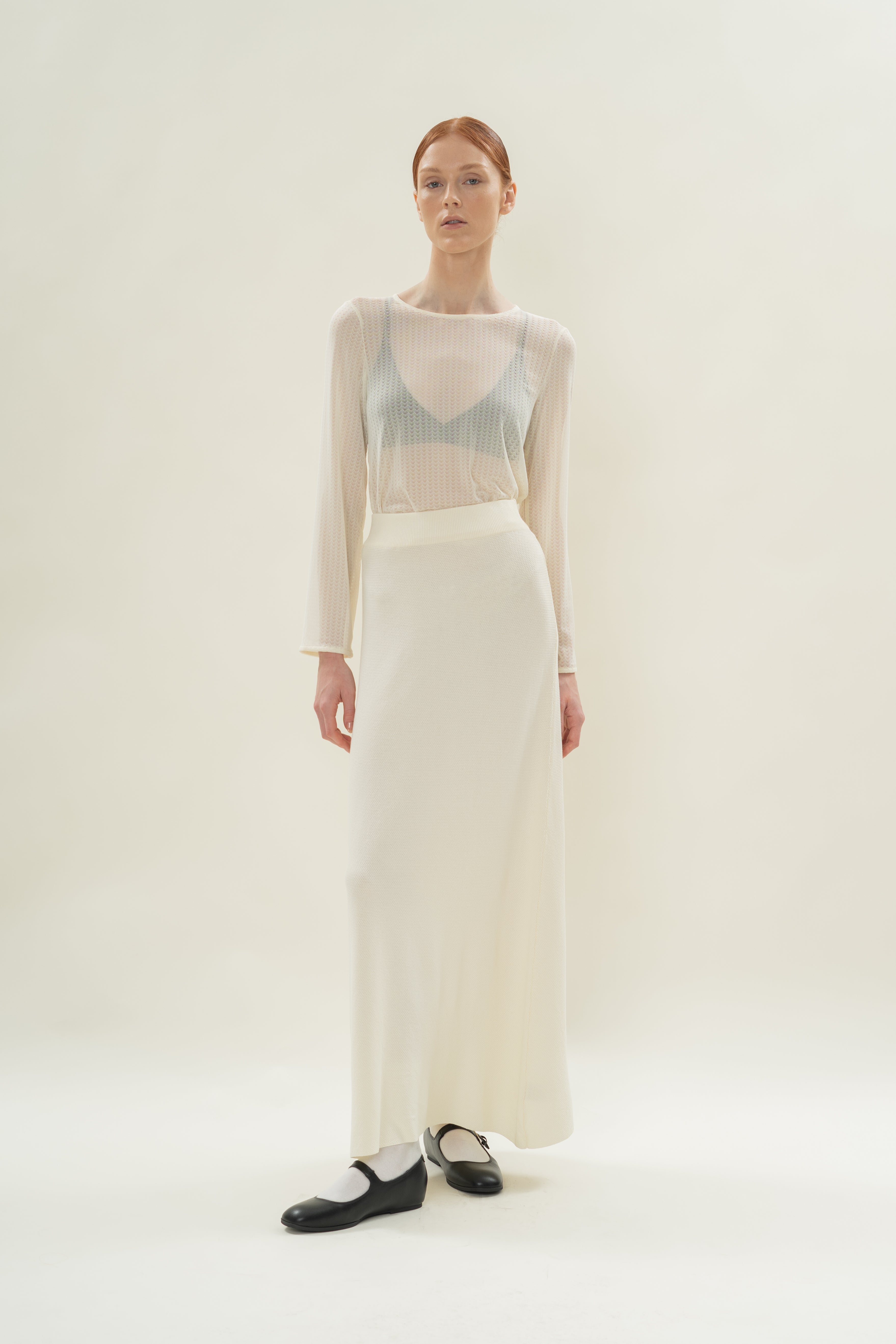 Seed Stitch Knit Skirt in Natural