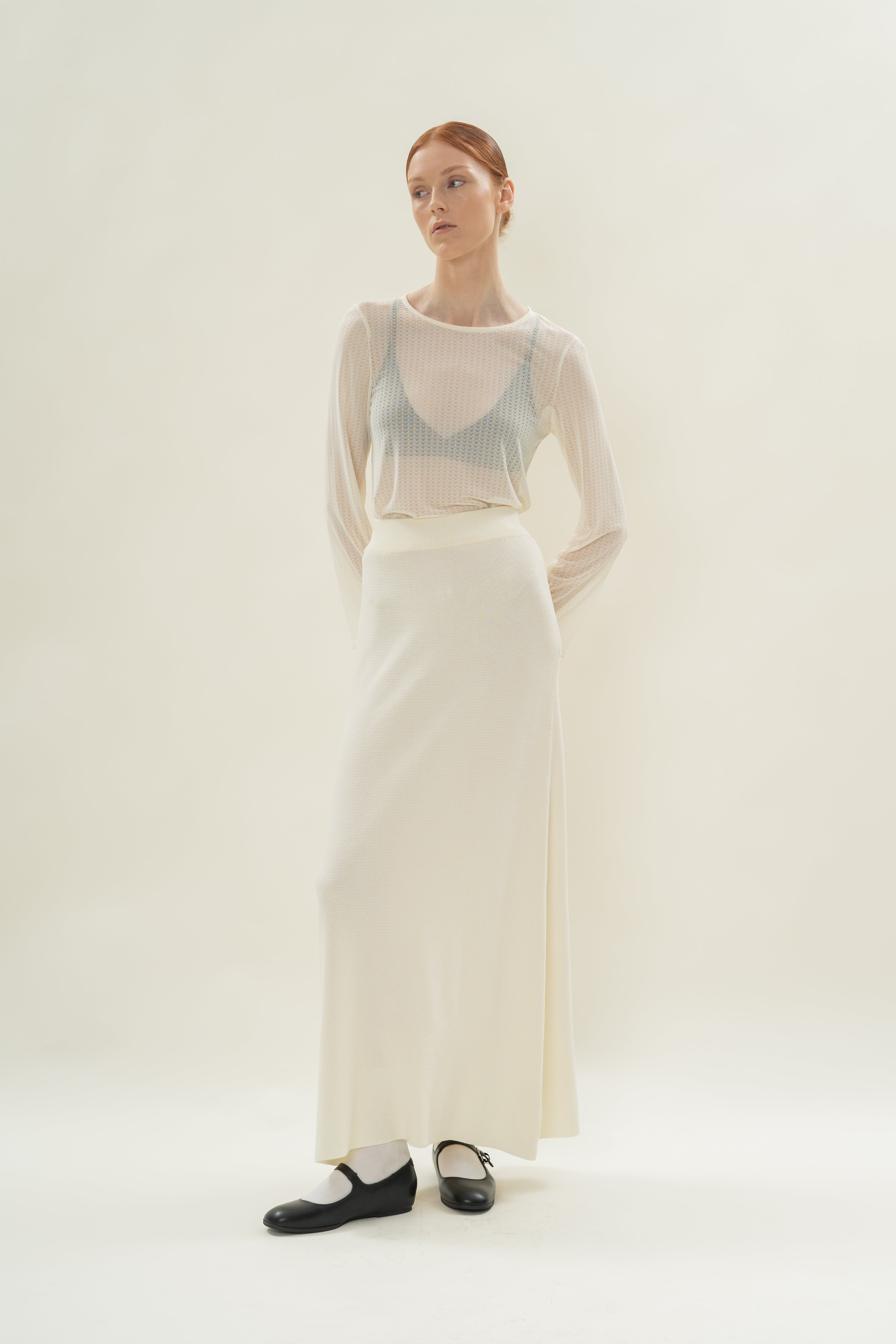 Seed Stitch Knit Skirt in Natural