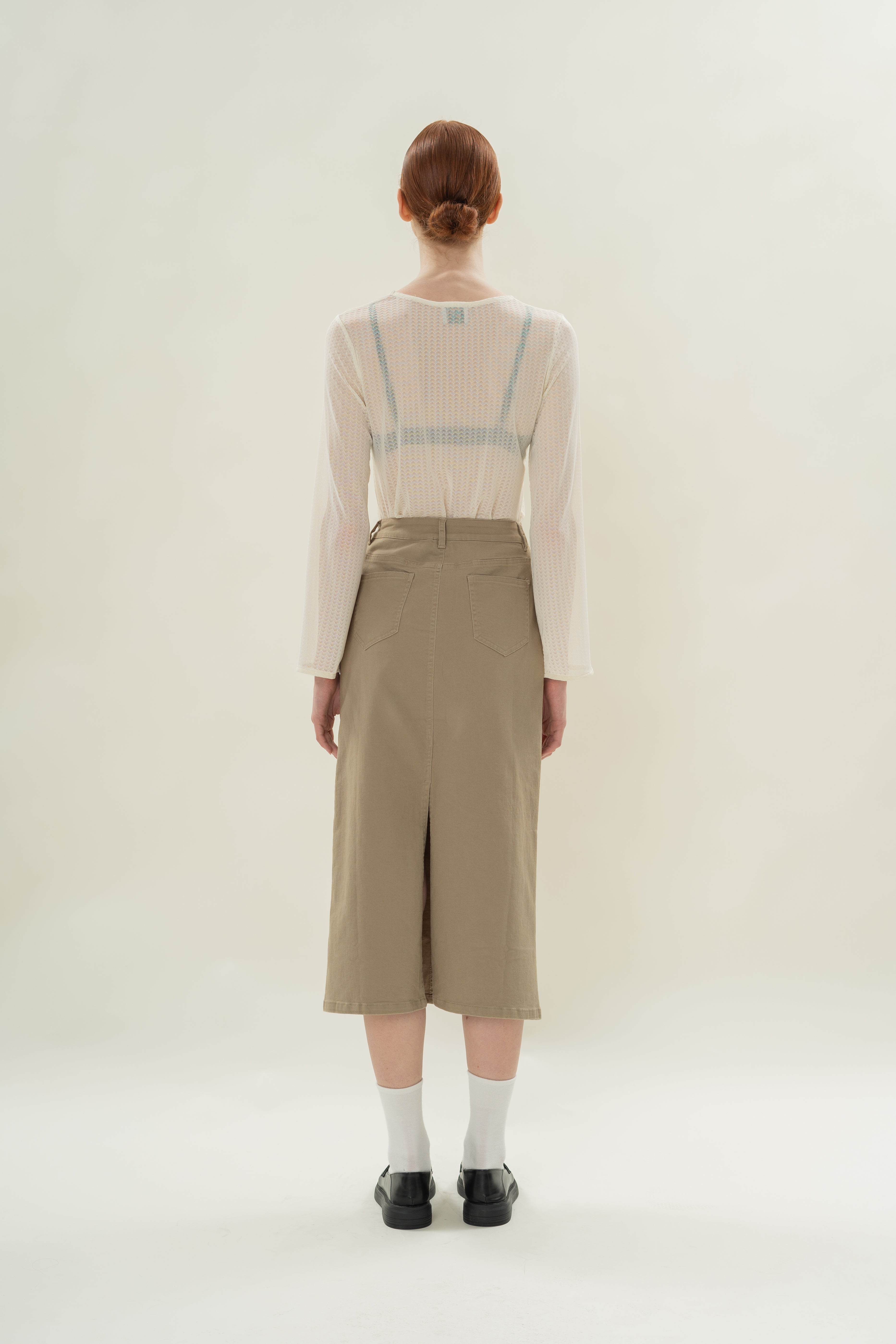 Stretch-Mesh Long Sleeved Top in Eggnog