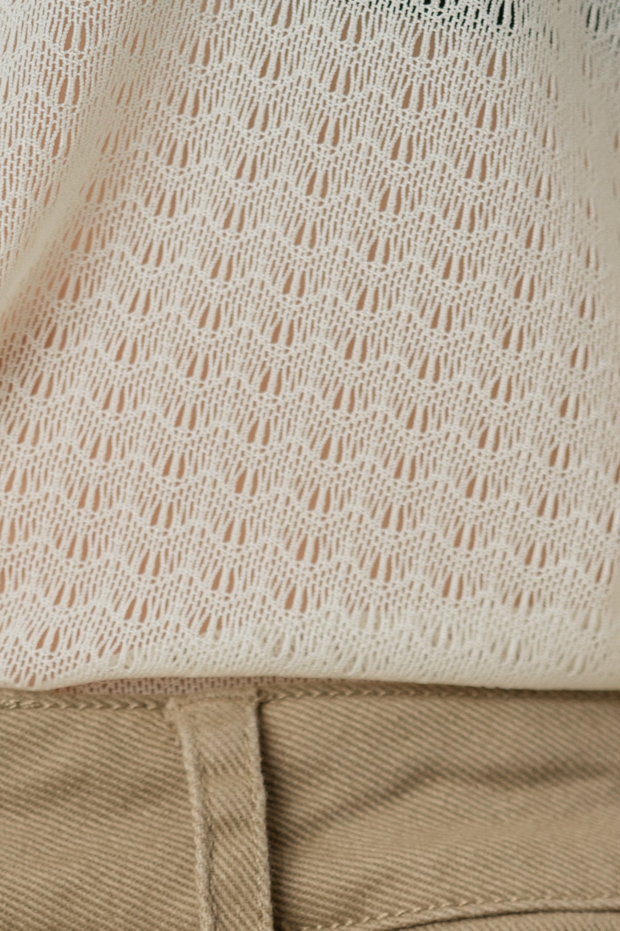 Stretch-Mesh Long Sleeved Top in Eggnog
