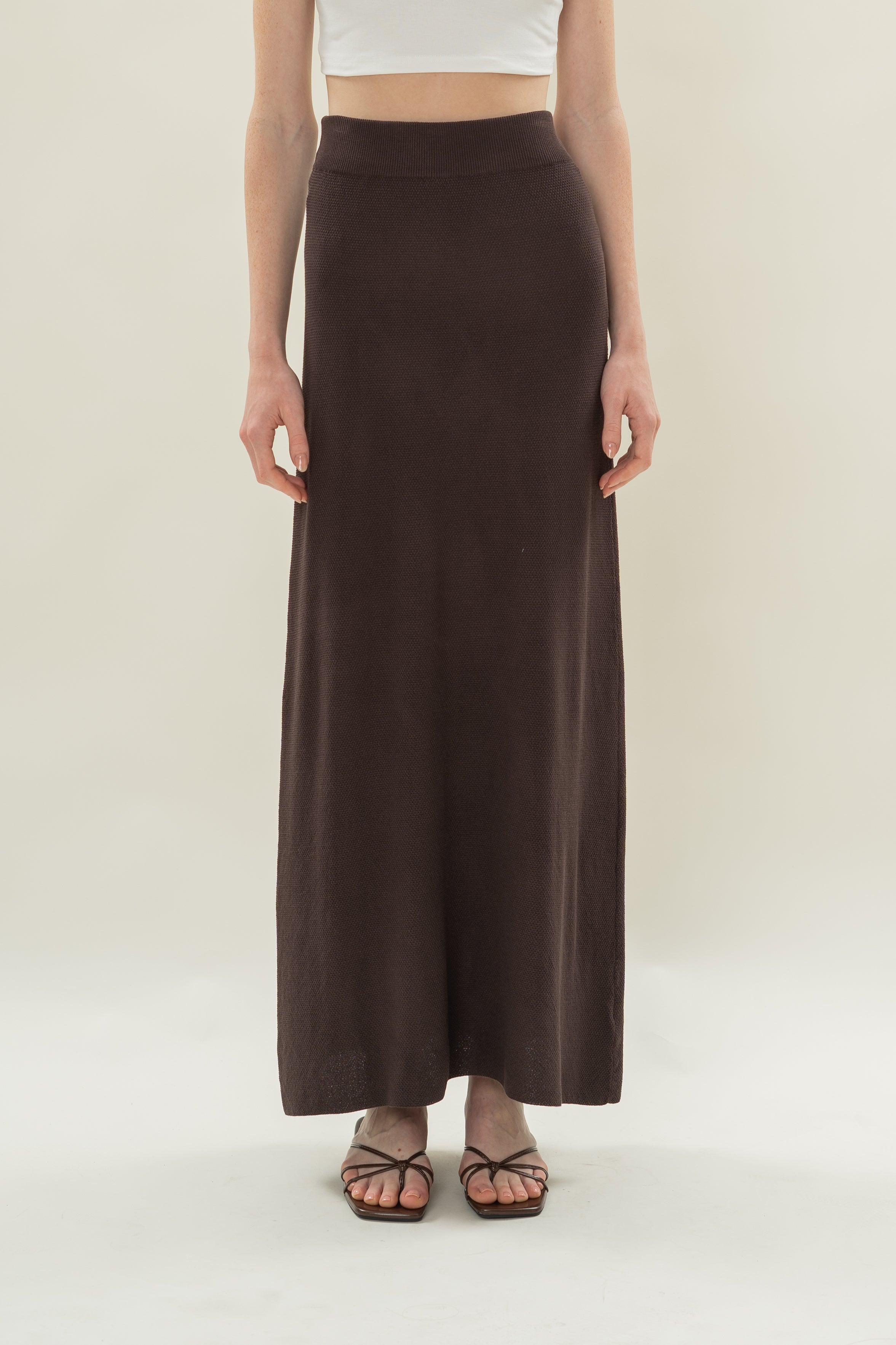 Seed Stitch Knit Skirt in Soil