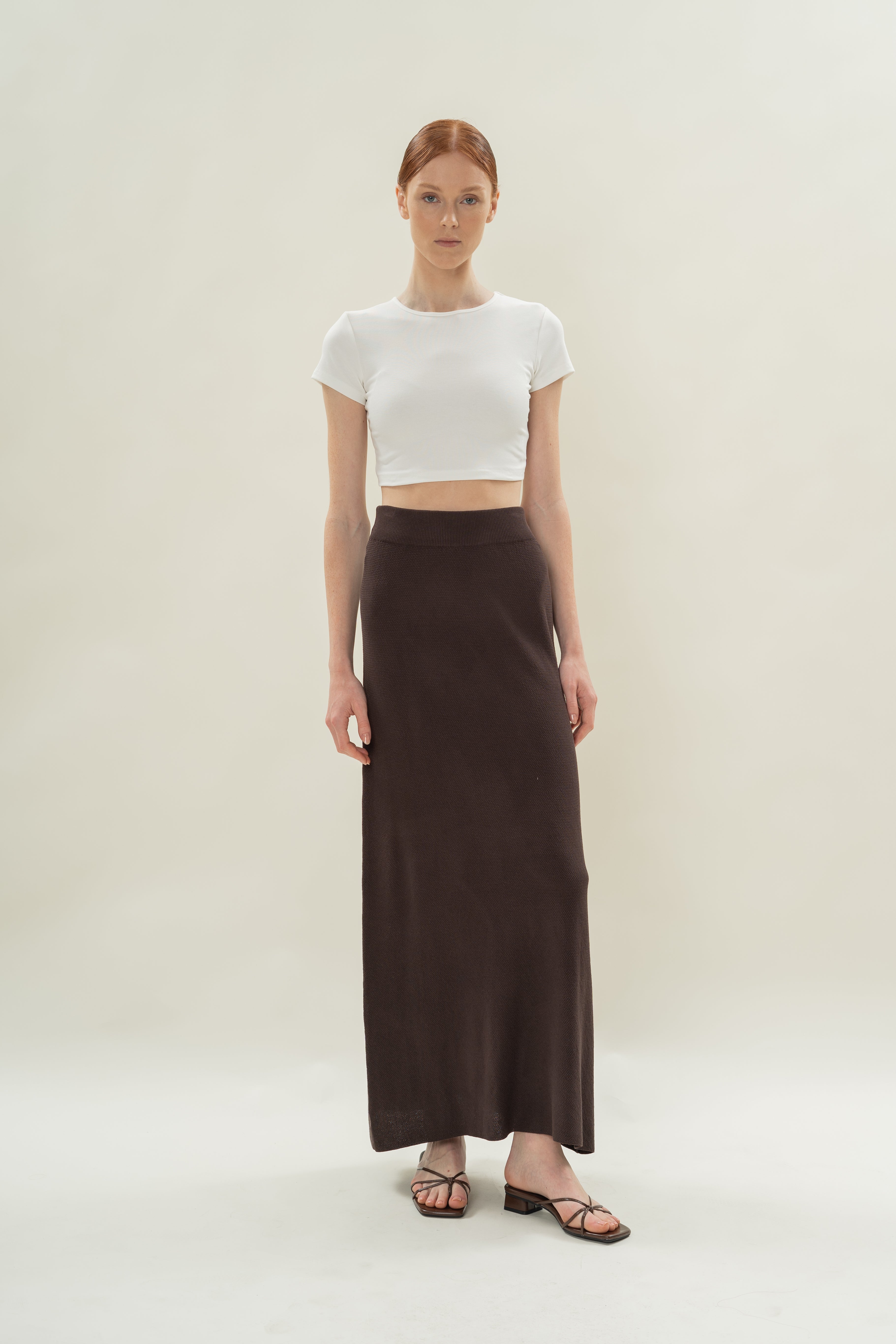 Seed Stitch Knit Skirt in Soil