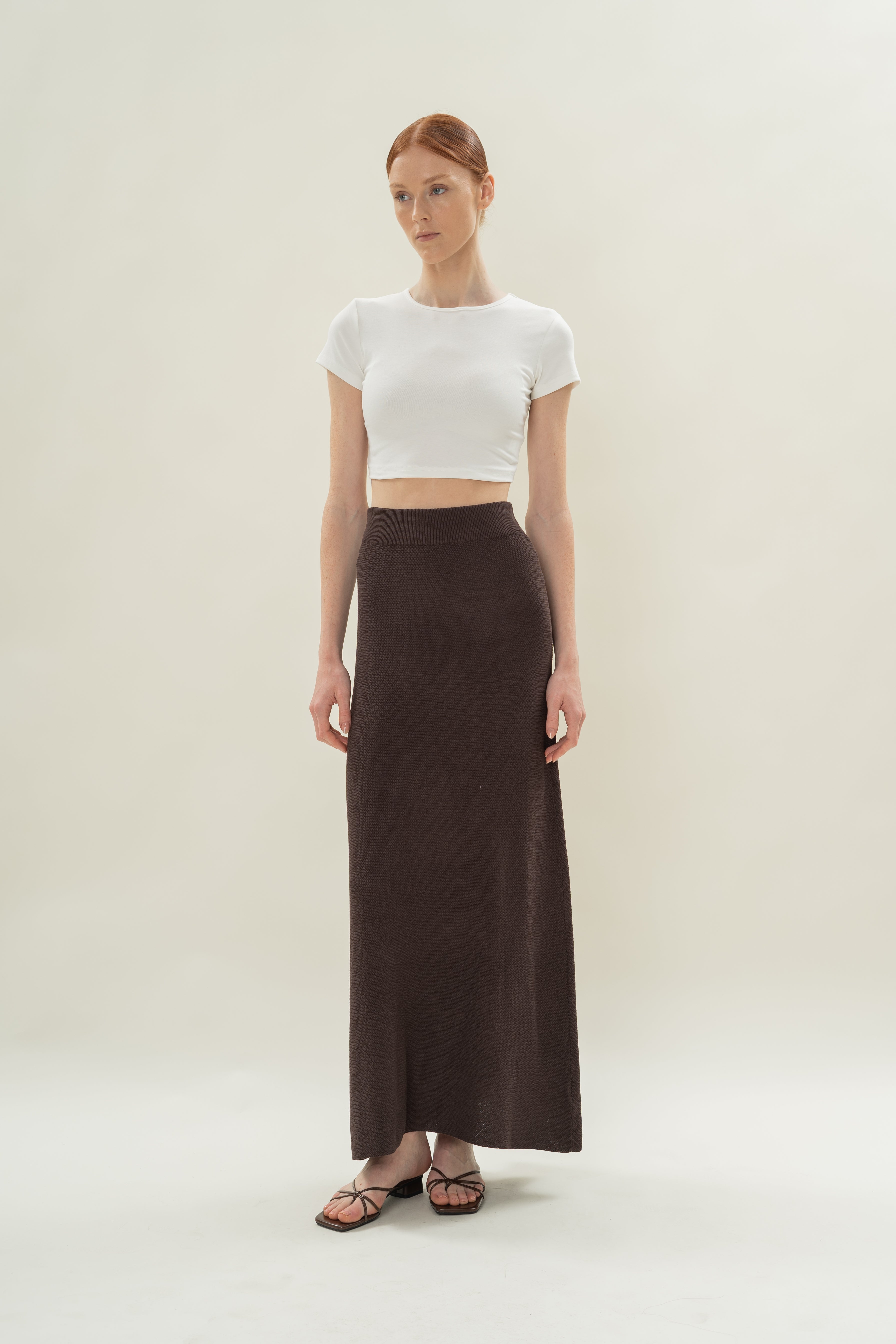 Seed Stitch Knit Skirt in Soil