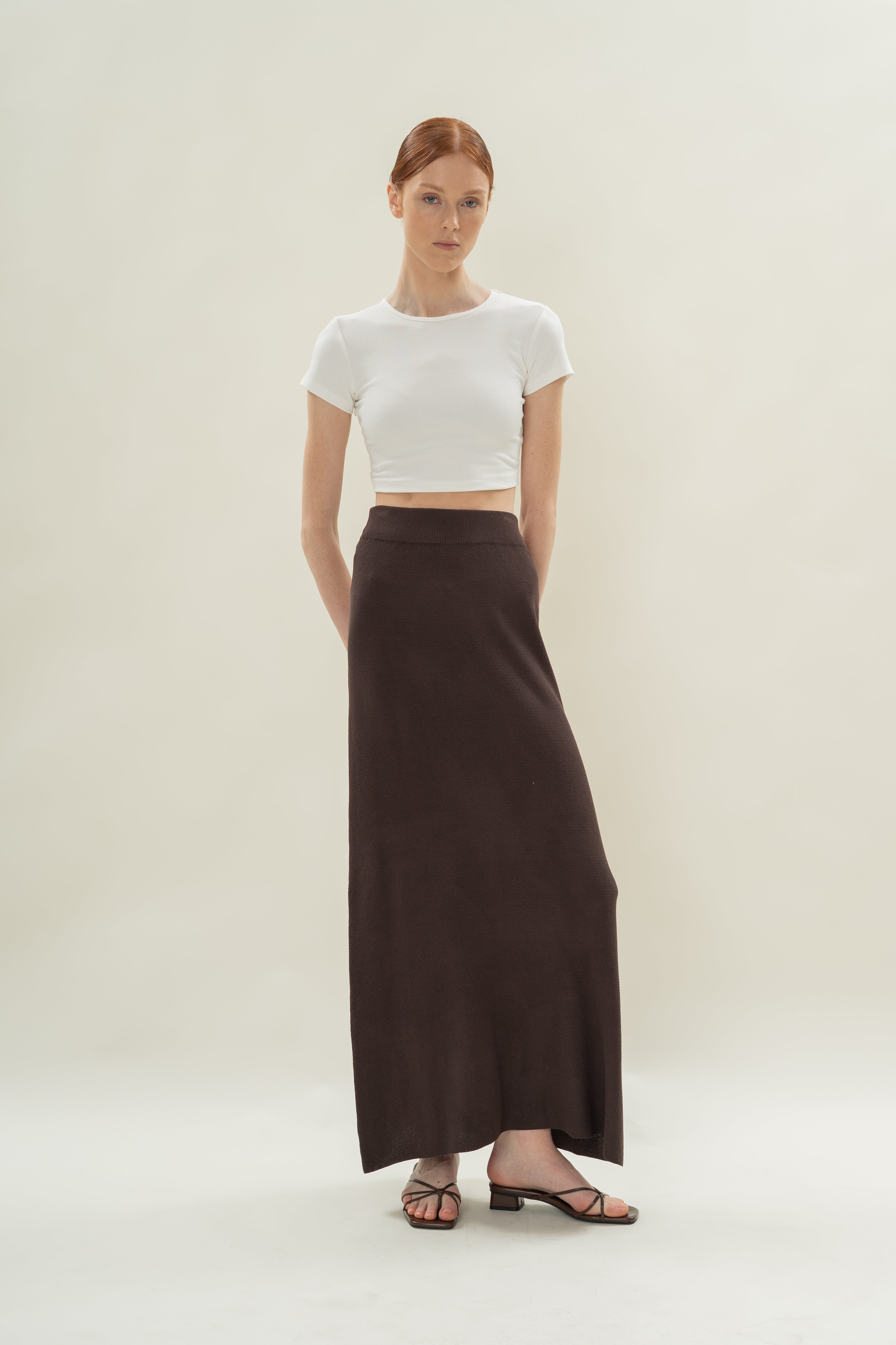 Seed Stitch Knit Skirt in Soil