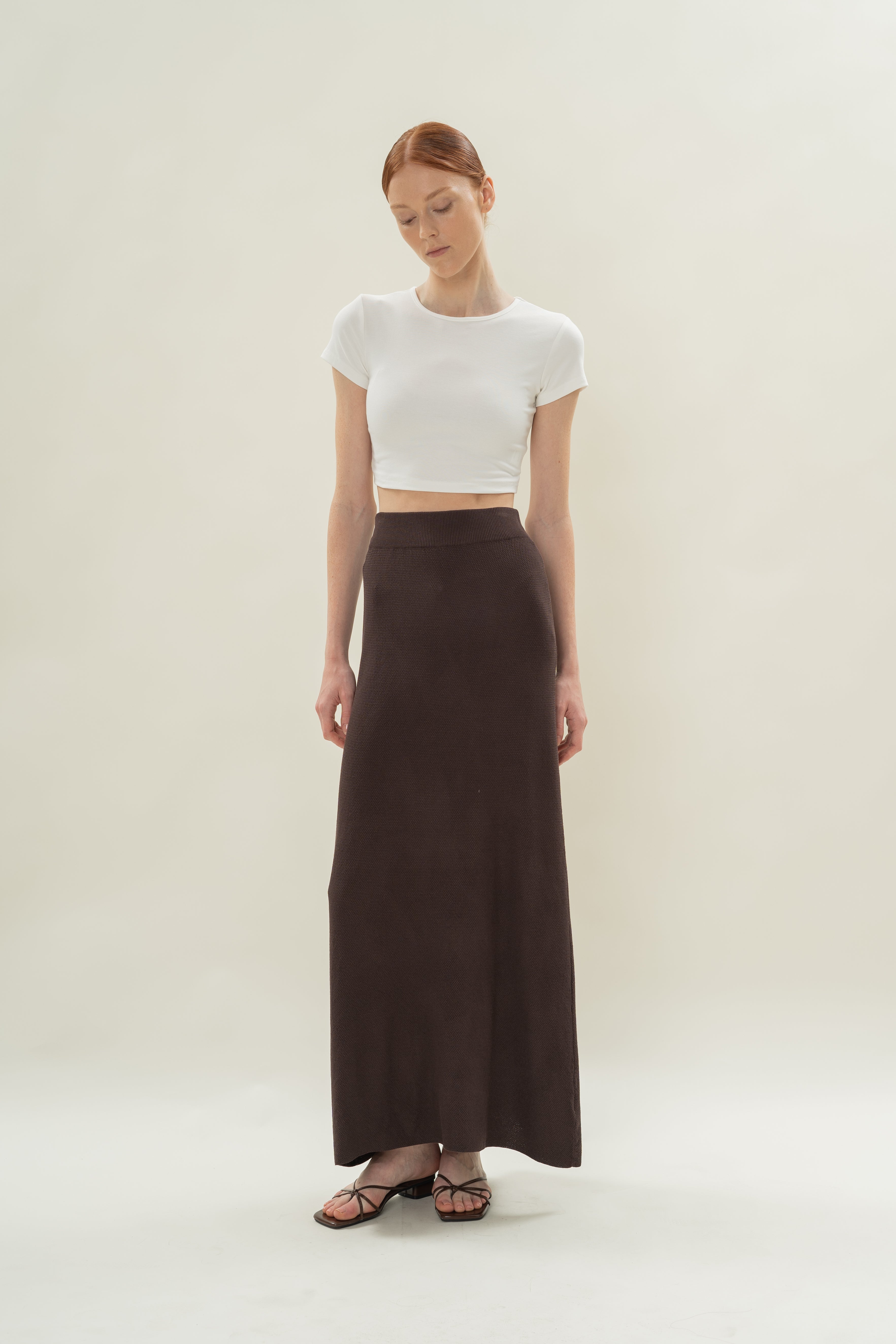 Seed Stitch Knit Skirt in Soil