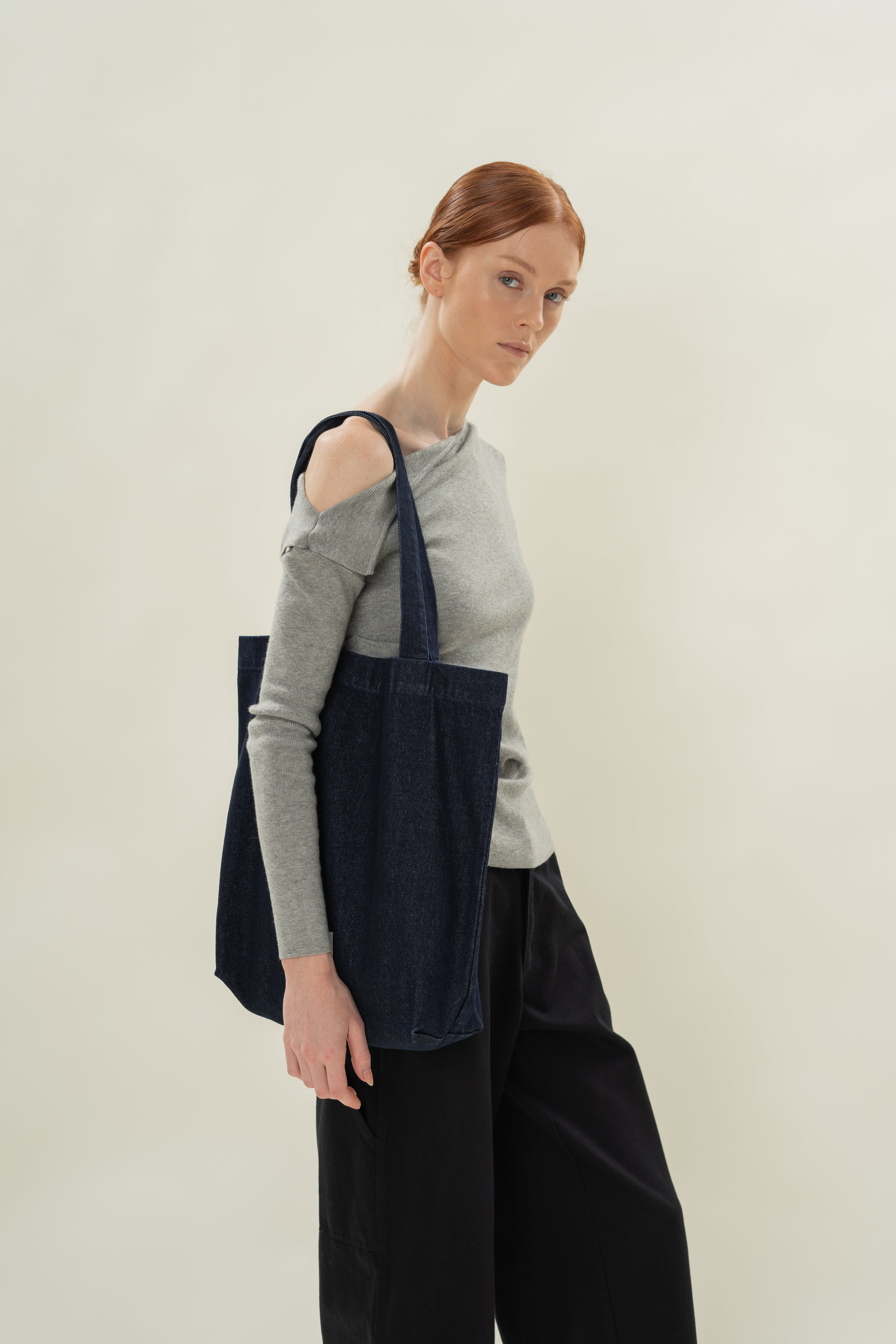 Denim Shopper Tote Bag in Dark Wash