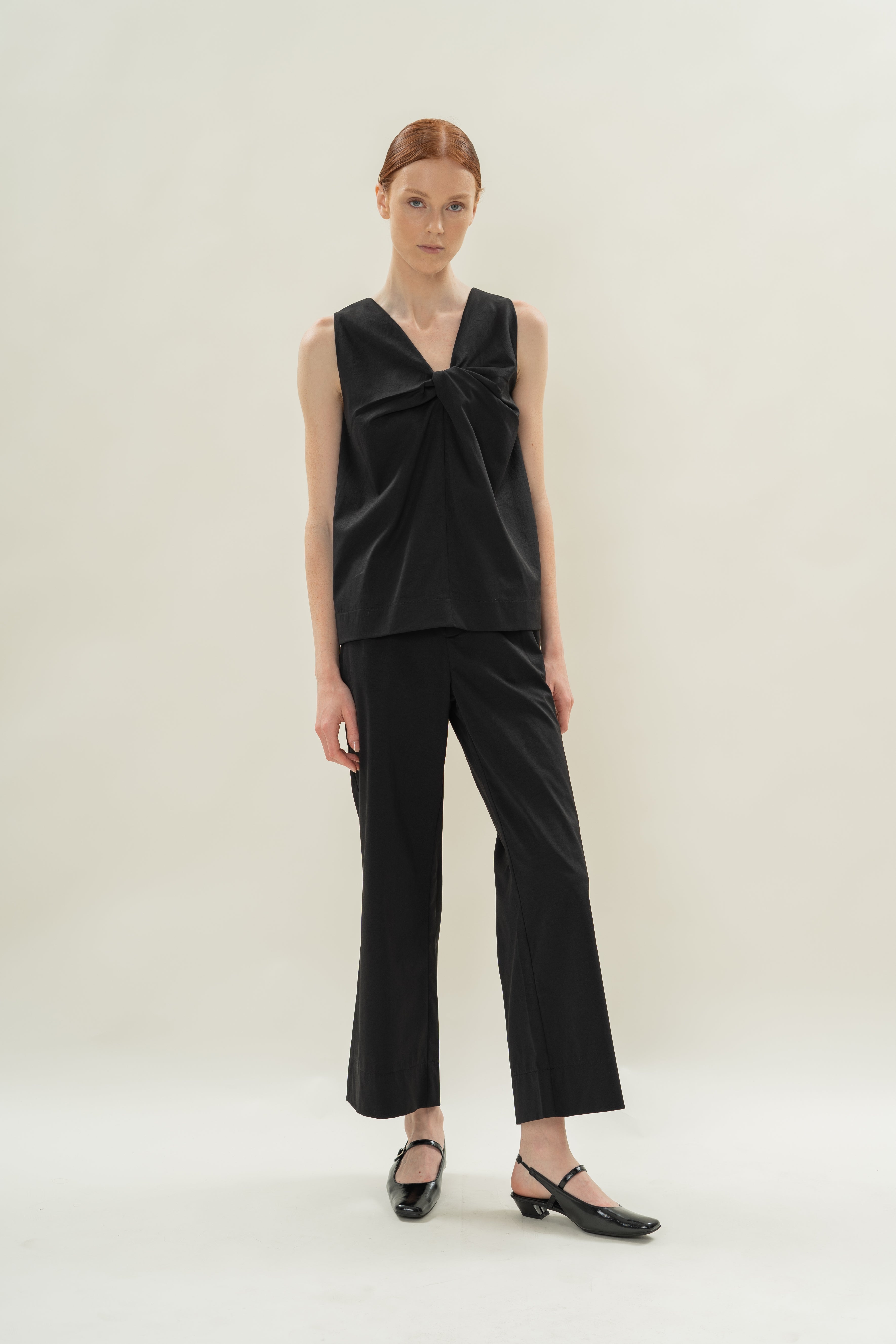 Reversible Sleeveless Top With Knotted Neckline in Black