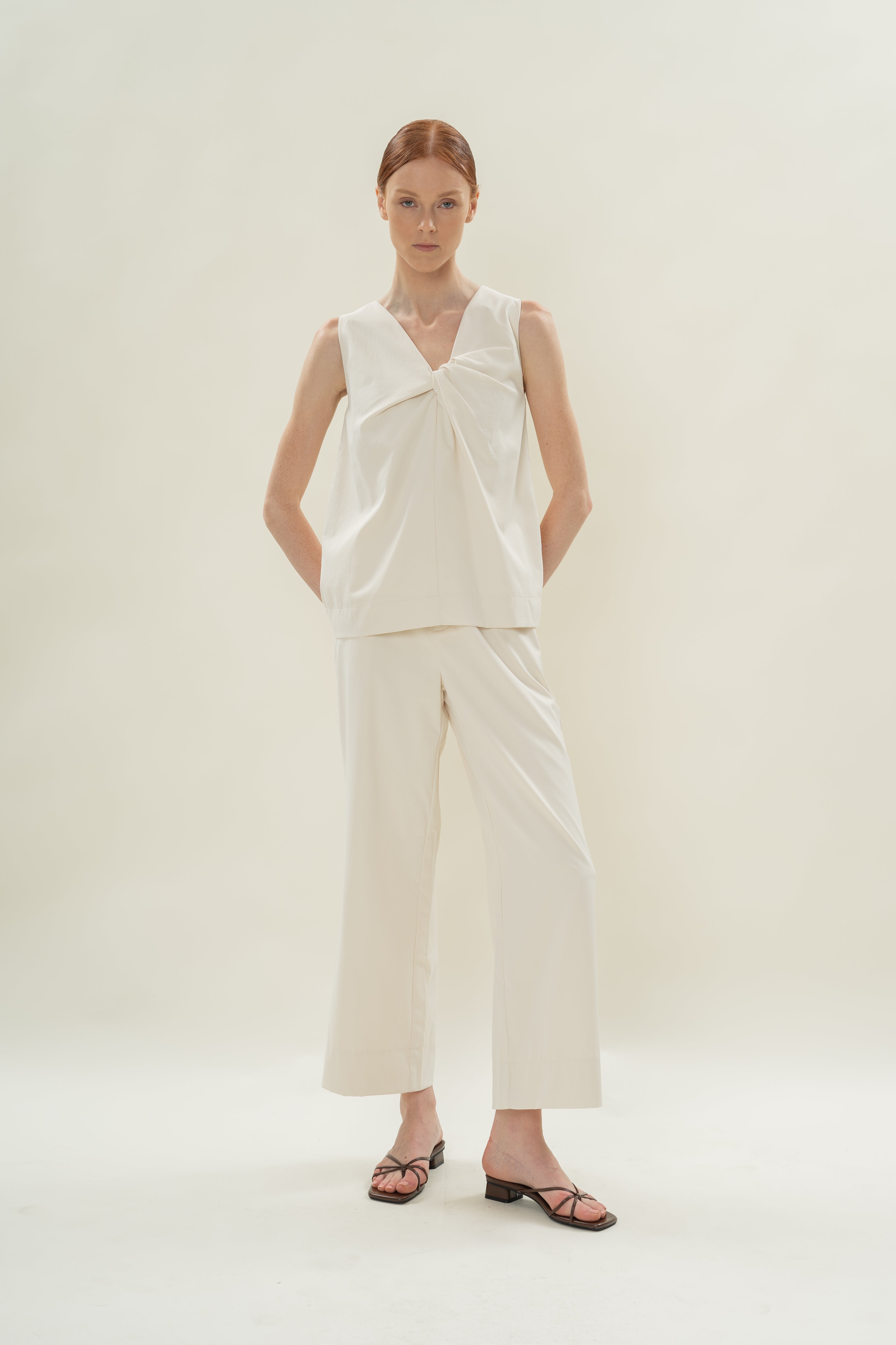 Reversible Sleeveless Top With Knotted Neckline in Natural