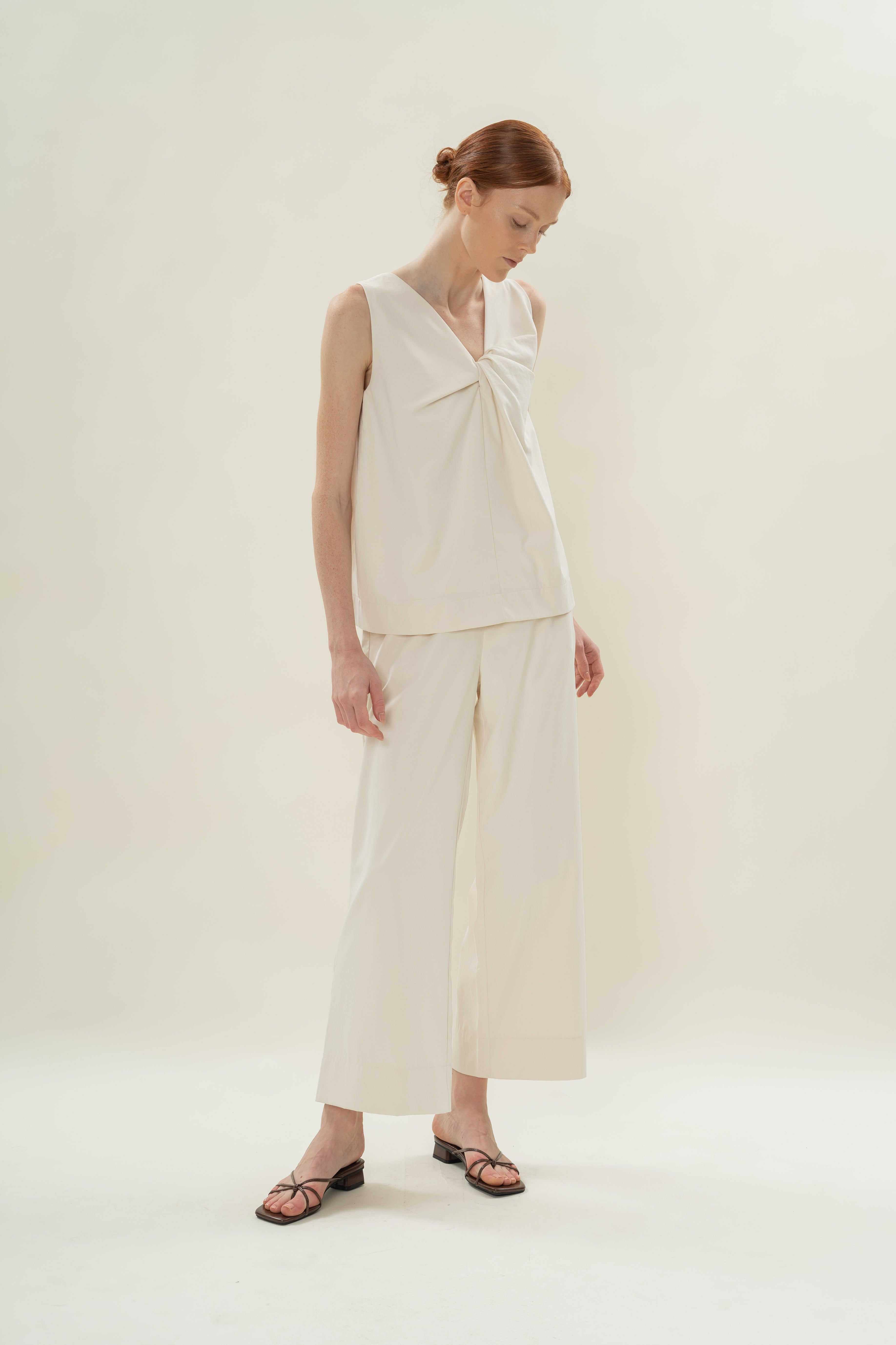 Reversible Sleeveless Top With Knotted Neckline in Natural