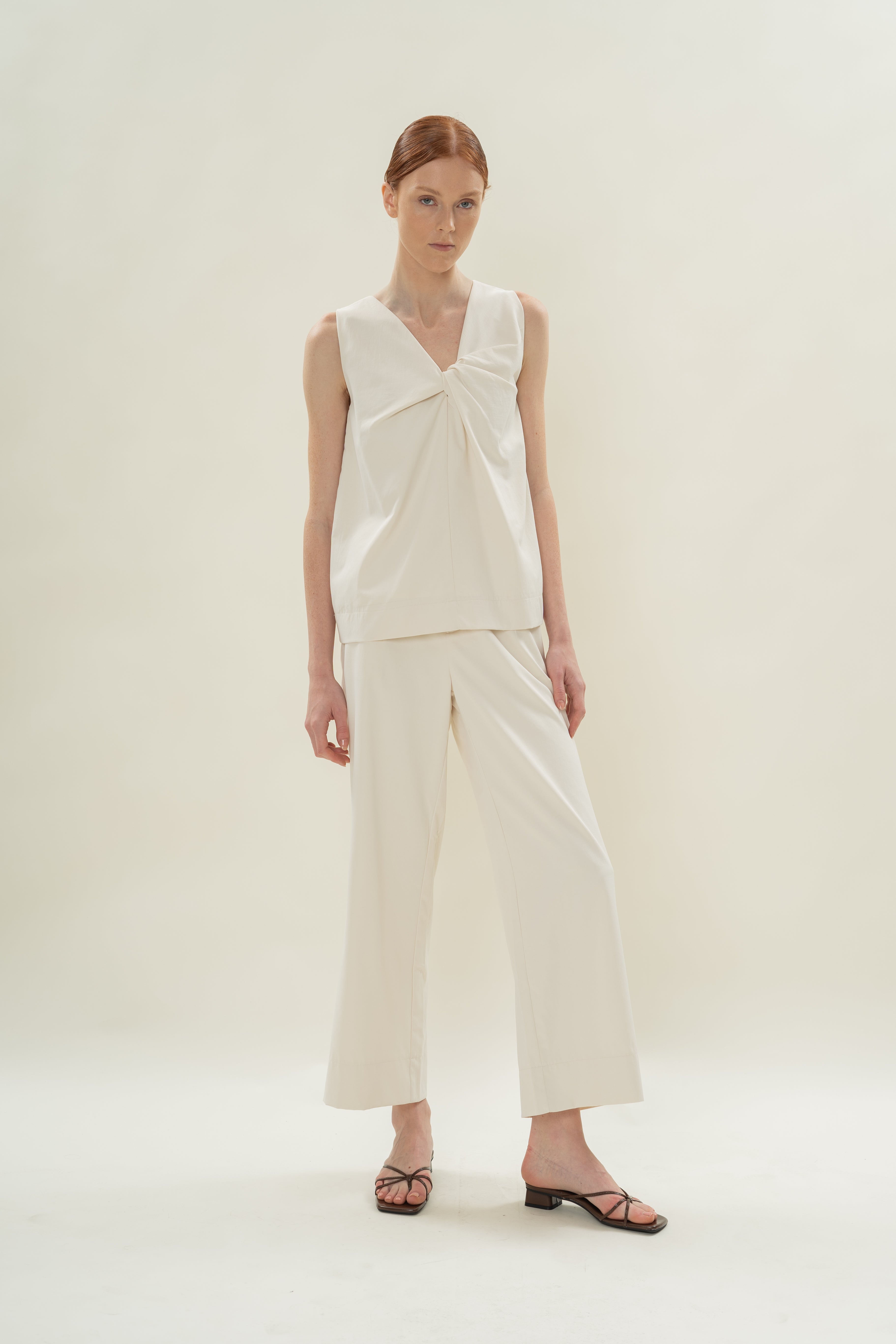 Reversible Sleeveless Top With Knotted Neckline in Natural