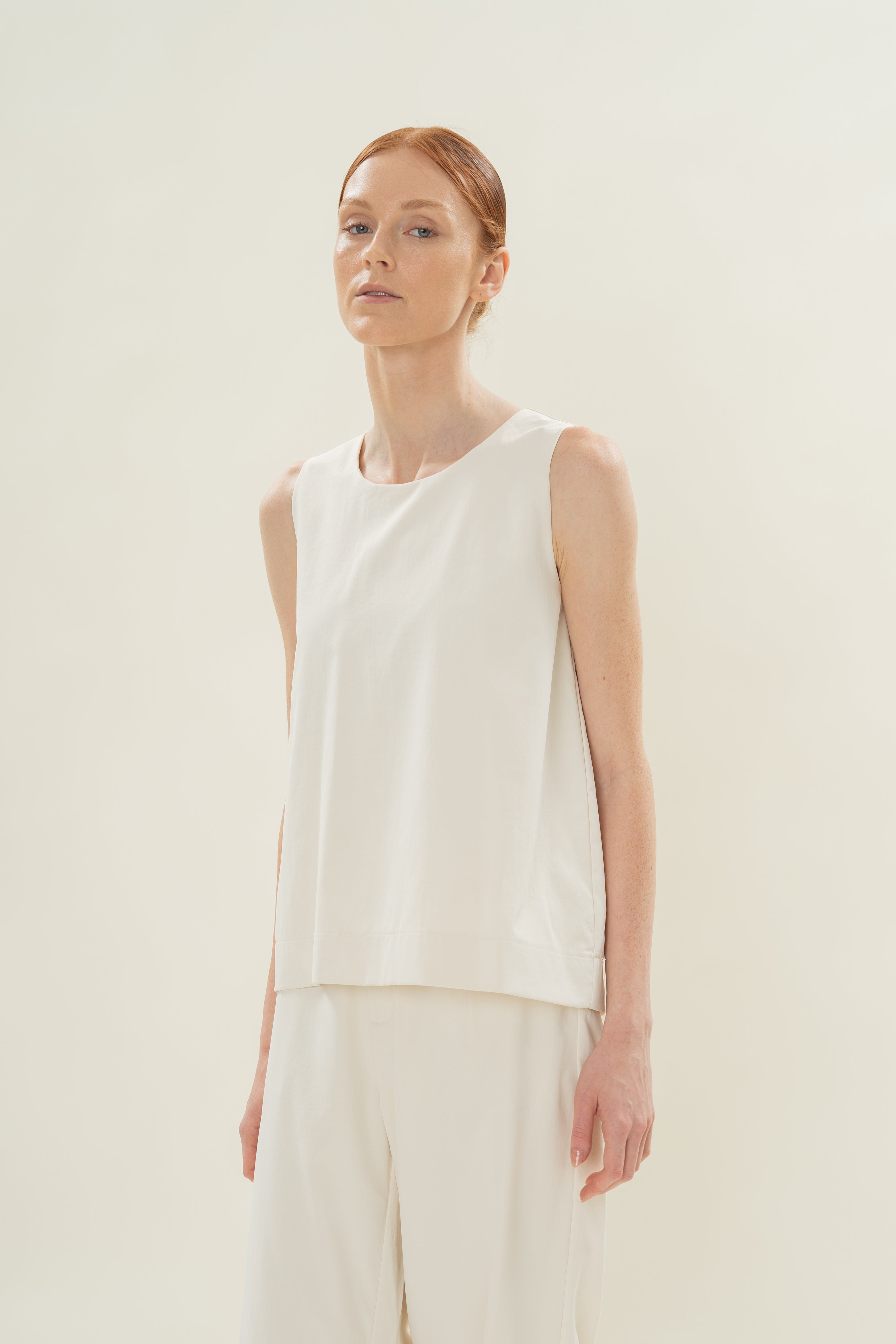 Reversible Sleeveless Top With Knotted Neckline in Natural