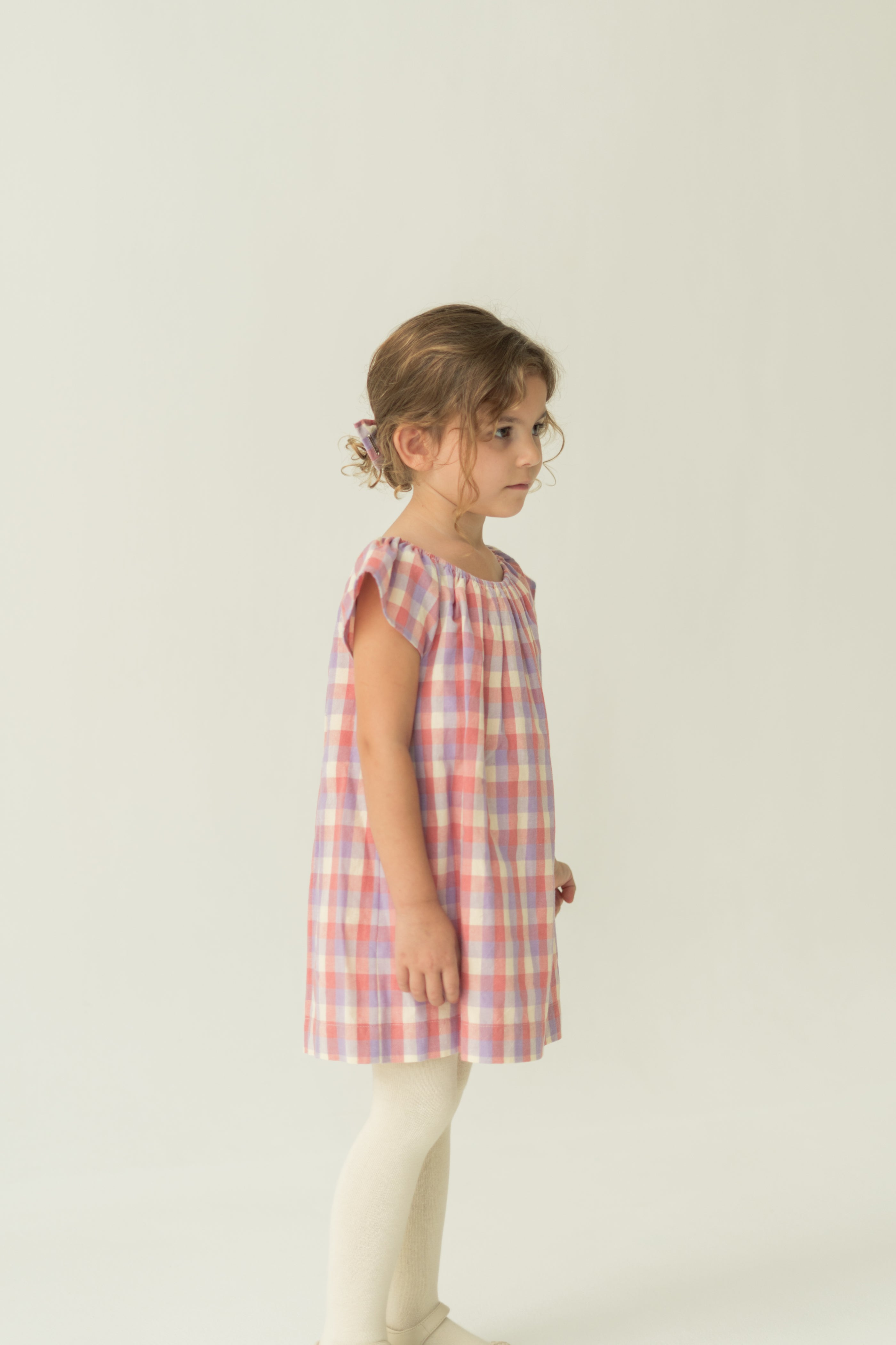 Mini Gathered Neckline Dress in Joie Gingham