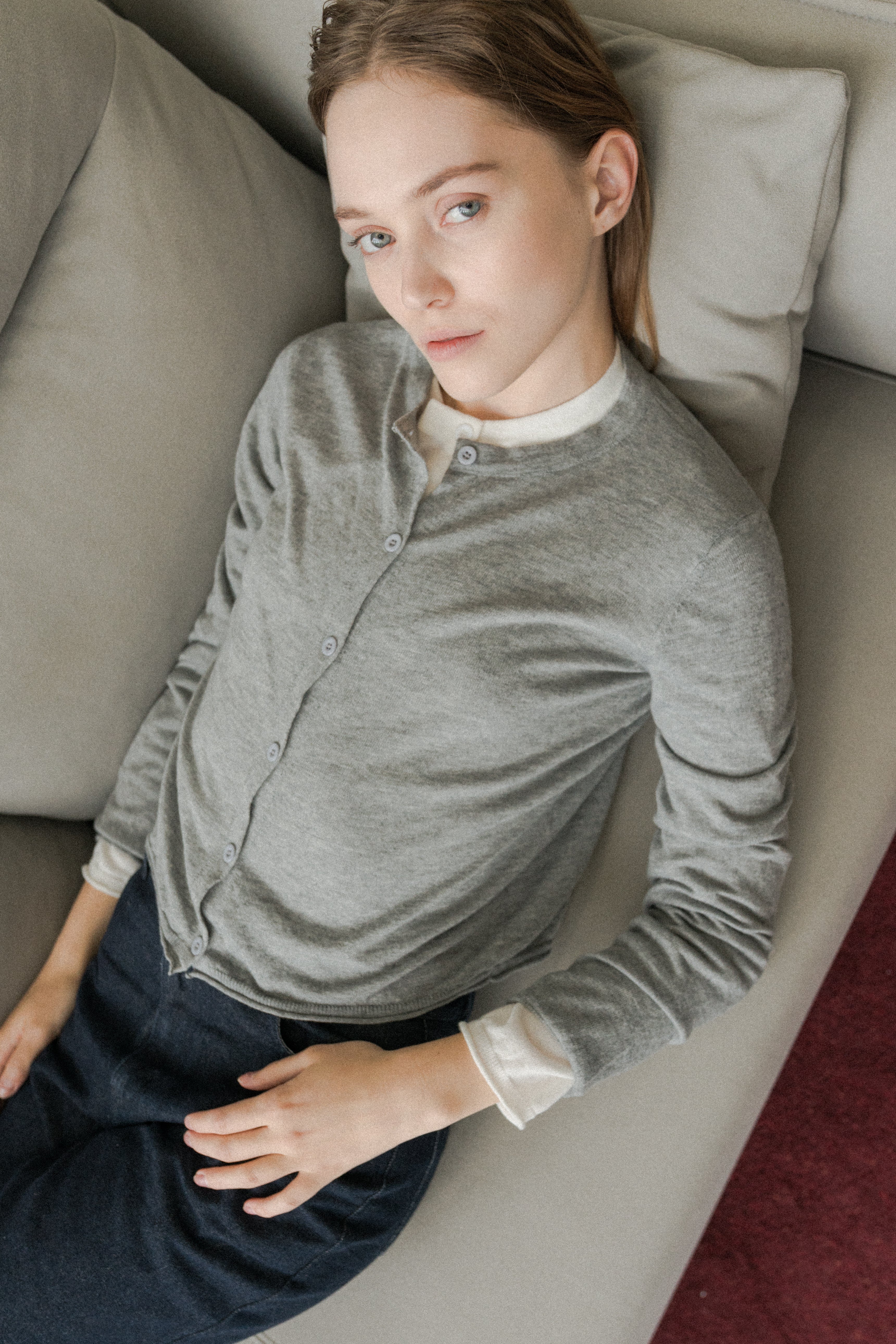 Soft Fold Fine Knit Cardigan in Heather Grey