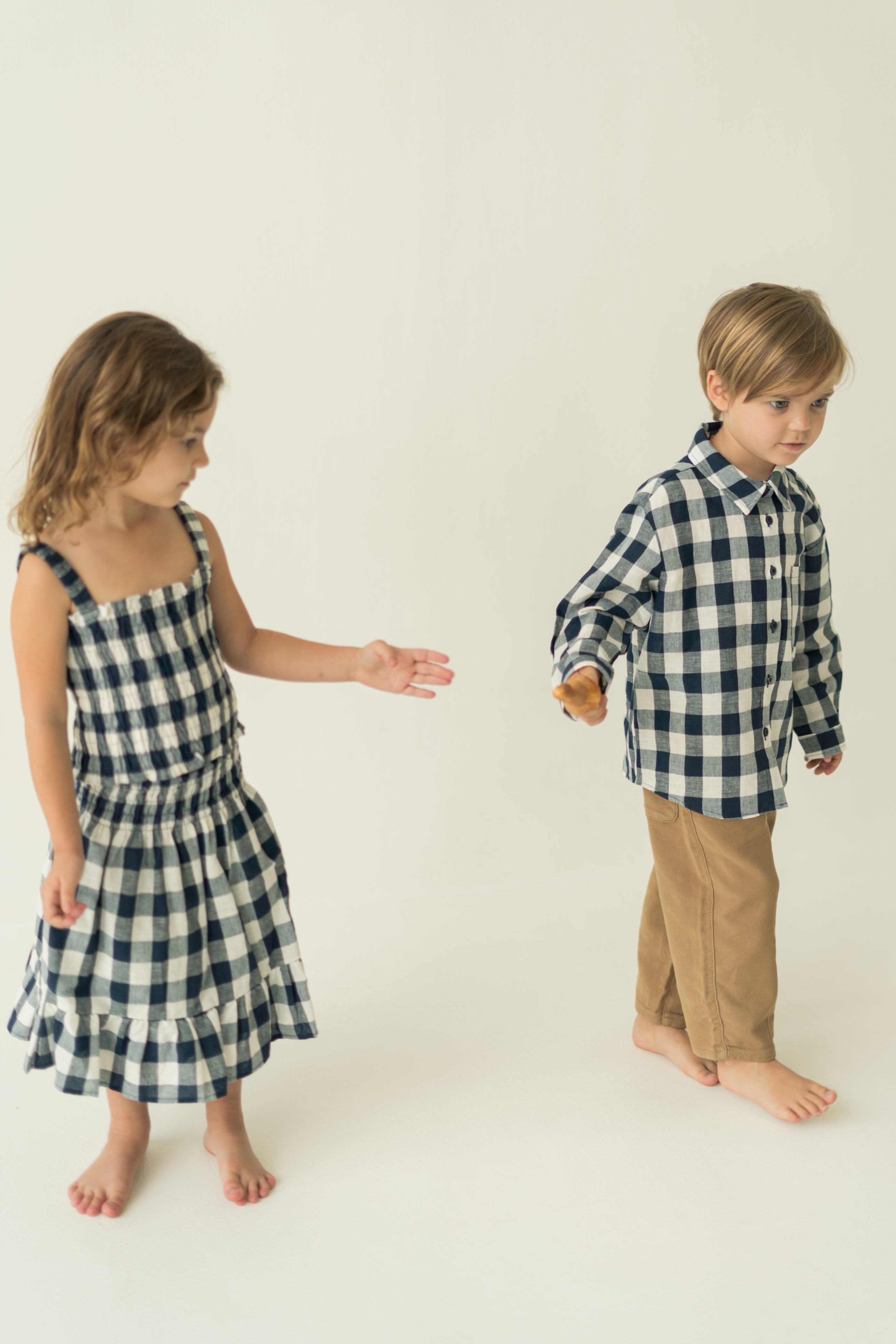 Mini Gathered Waist Skirt in Navy Gingham