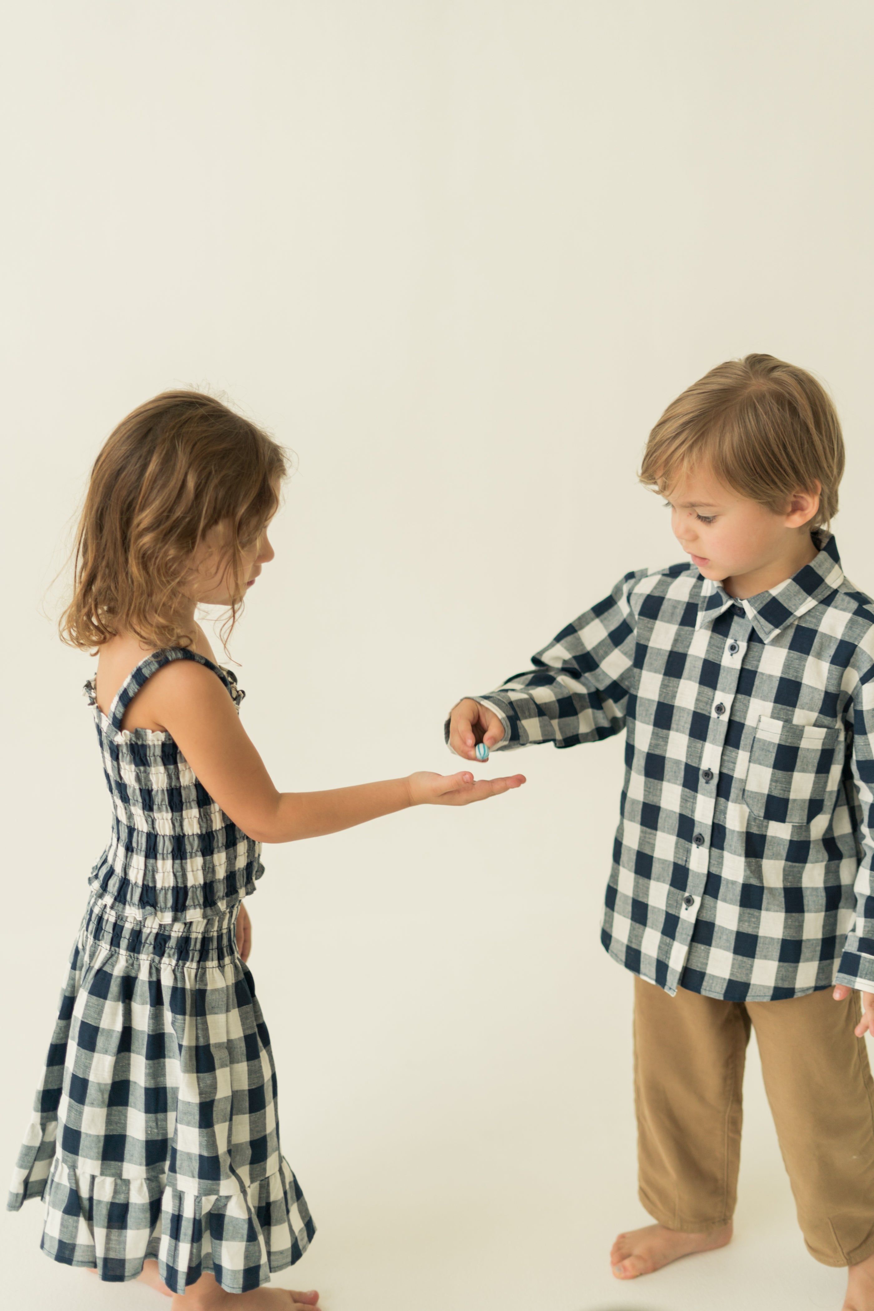 Mini Gathered Waist Skirt in Navy Gingham