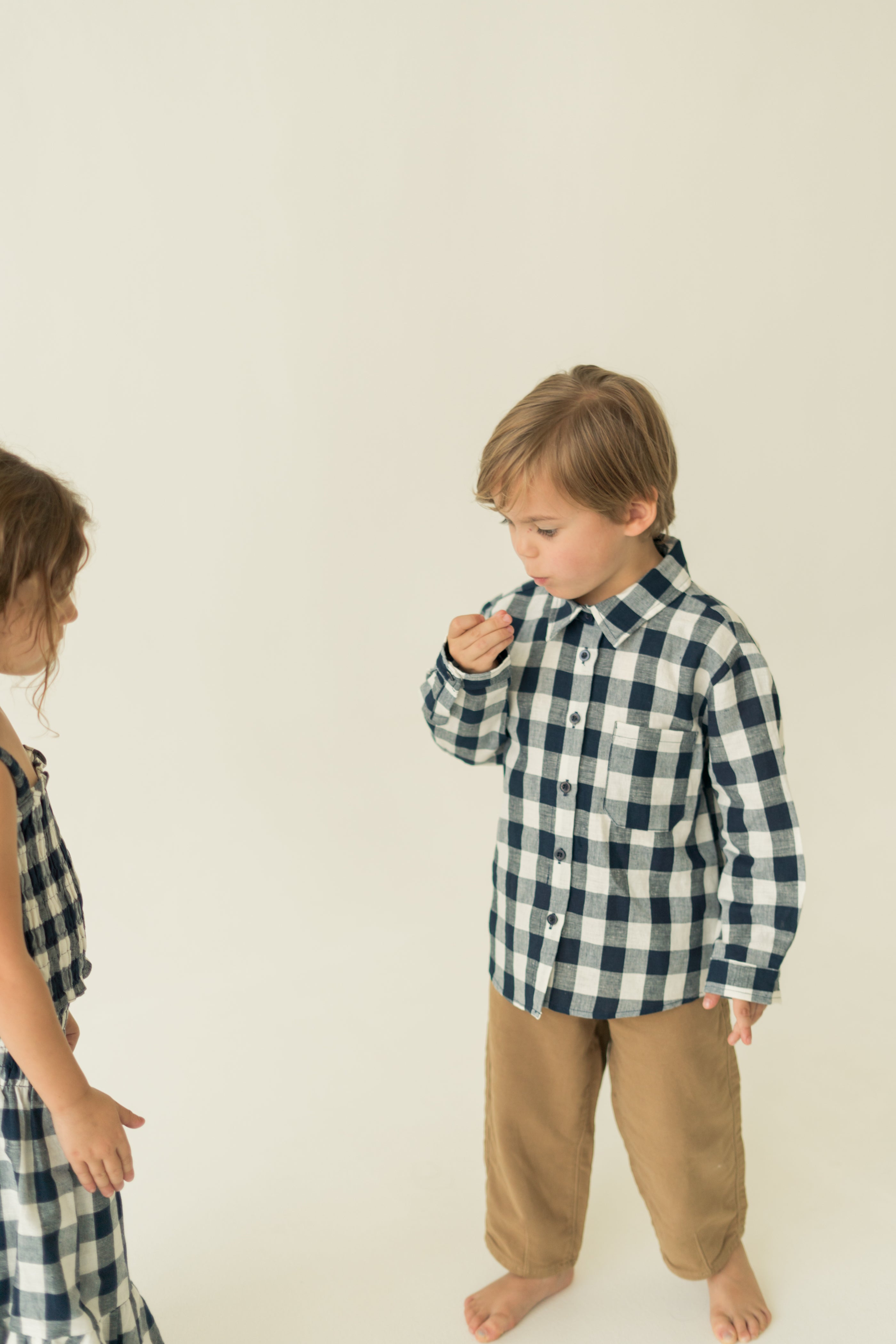 Mini Long Sleeved Shirt in Navy Gingham