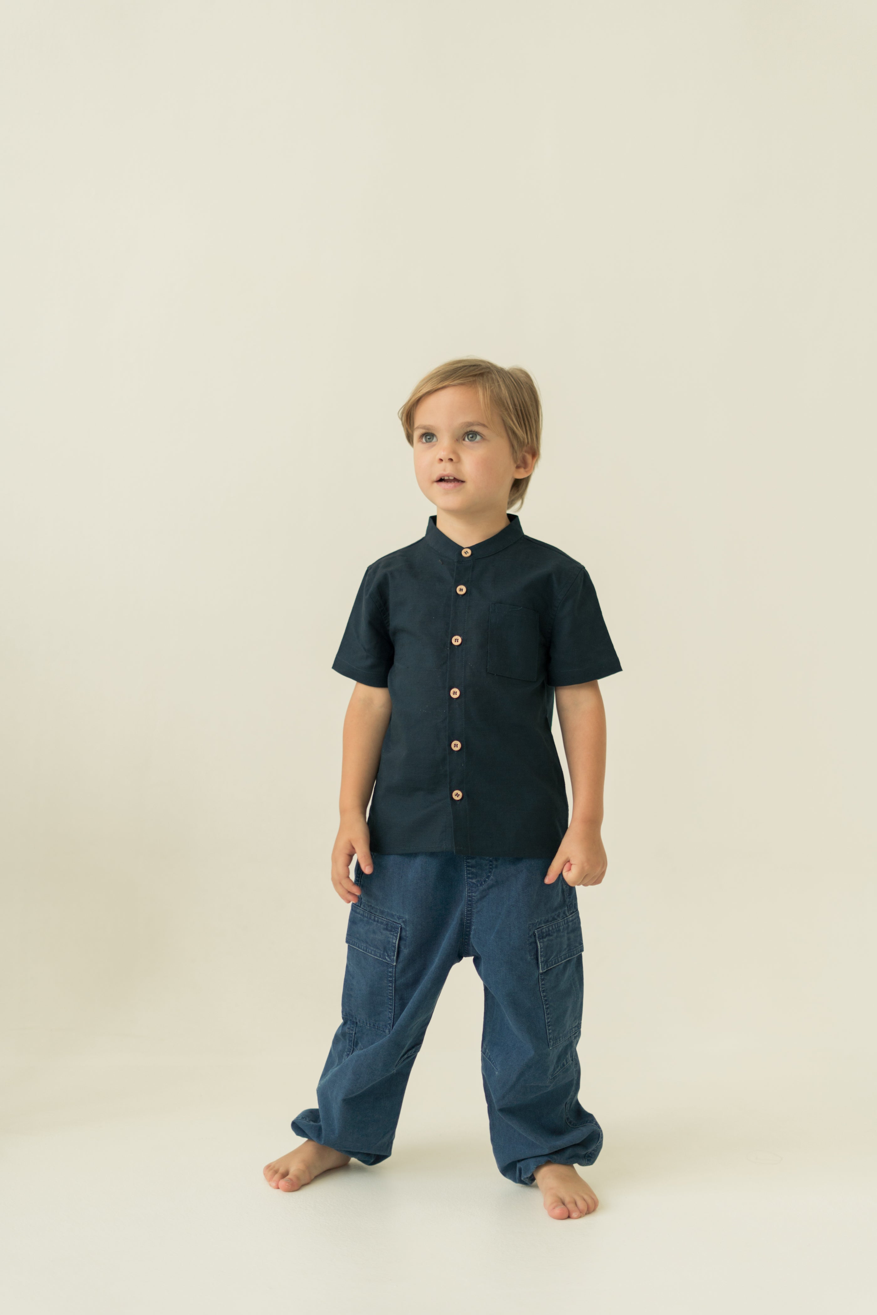 Mini Mandarin Collar Shirt in Midnight