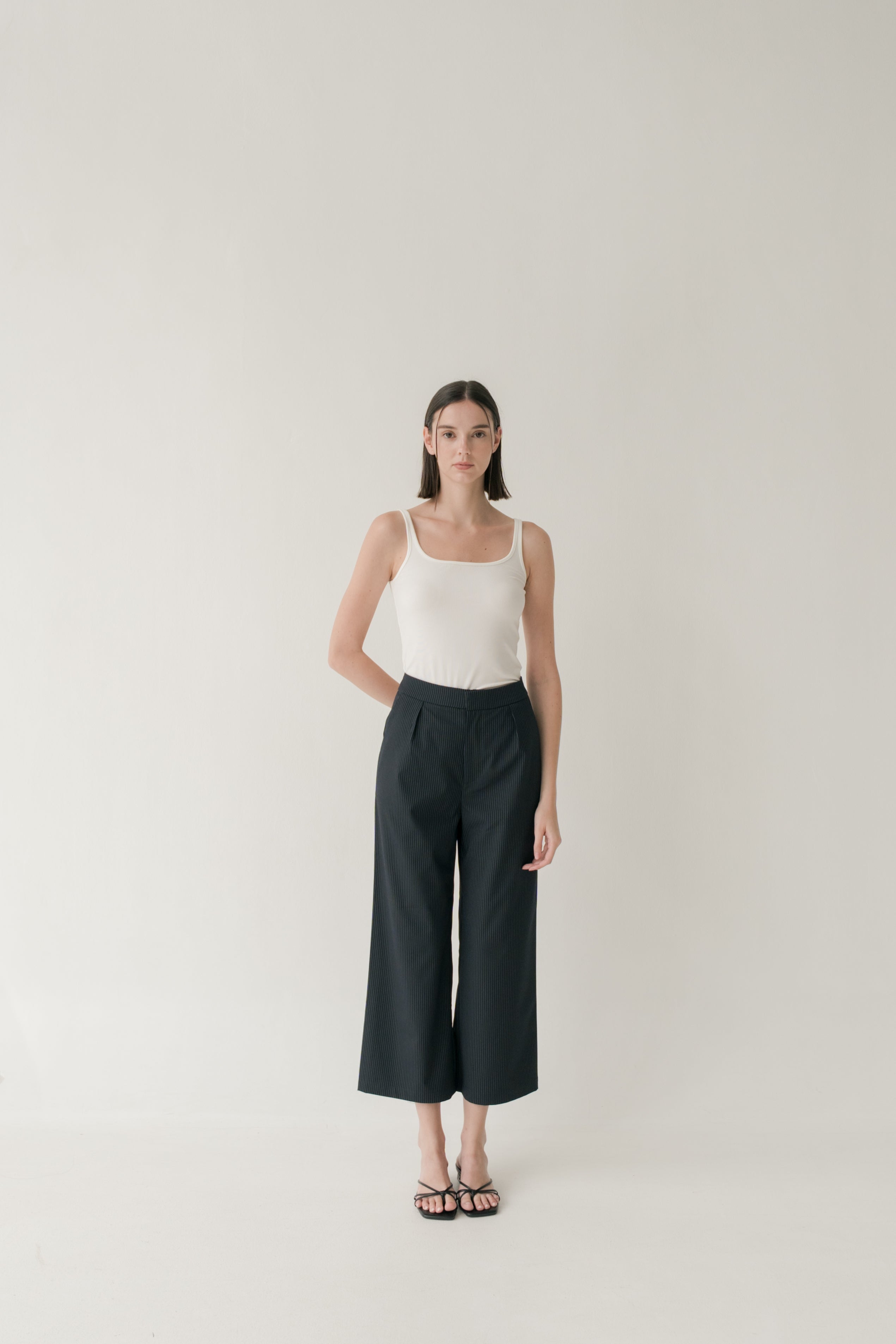 Petite Suiting Pleated Trousers in Pinstripe Navy