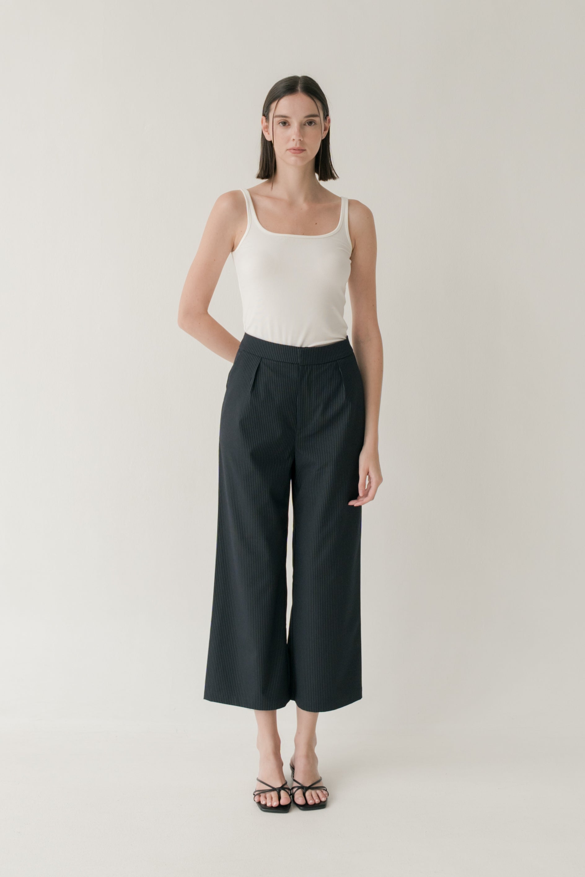Petite Suiting Pleated Trousers in Pinstripe Navy