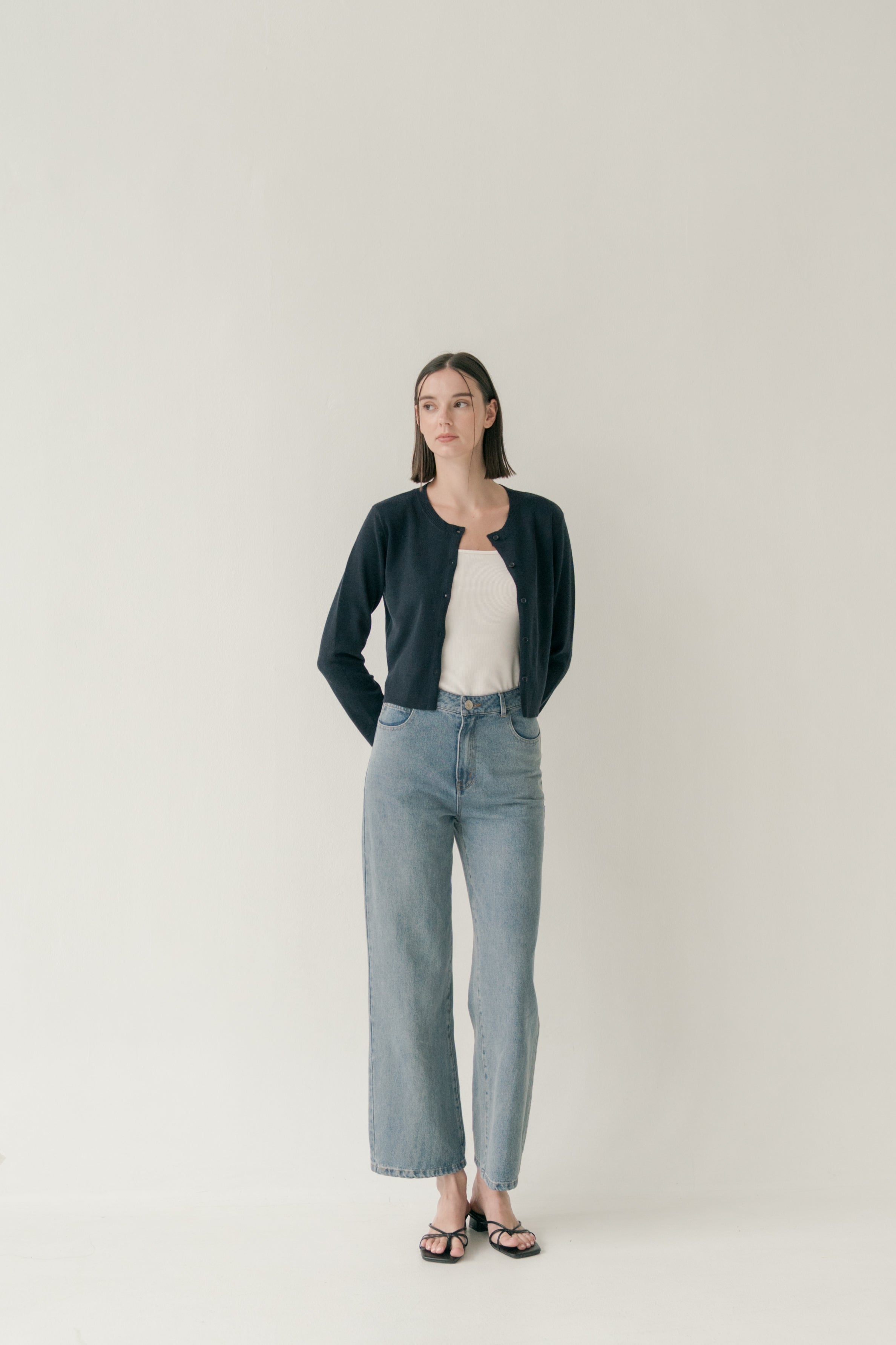 Round-Neck Knitted Cardigan in Midnight